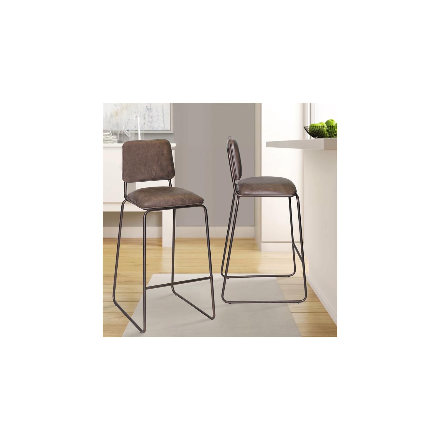 Mesa Metal Bar Stool with Cocoa Brown Faux Leather Seat