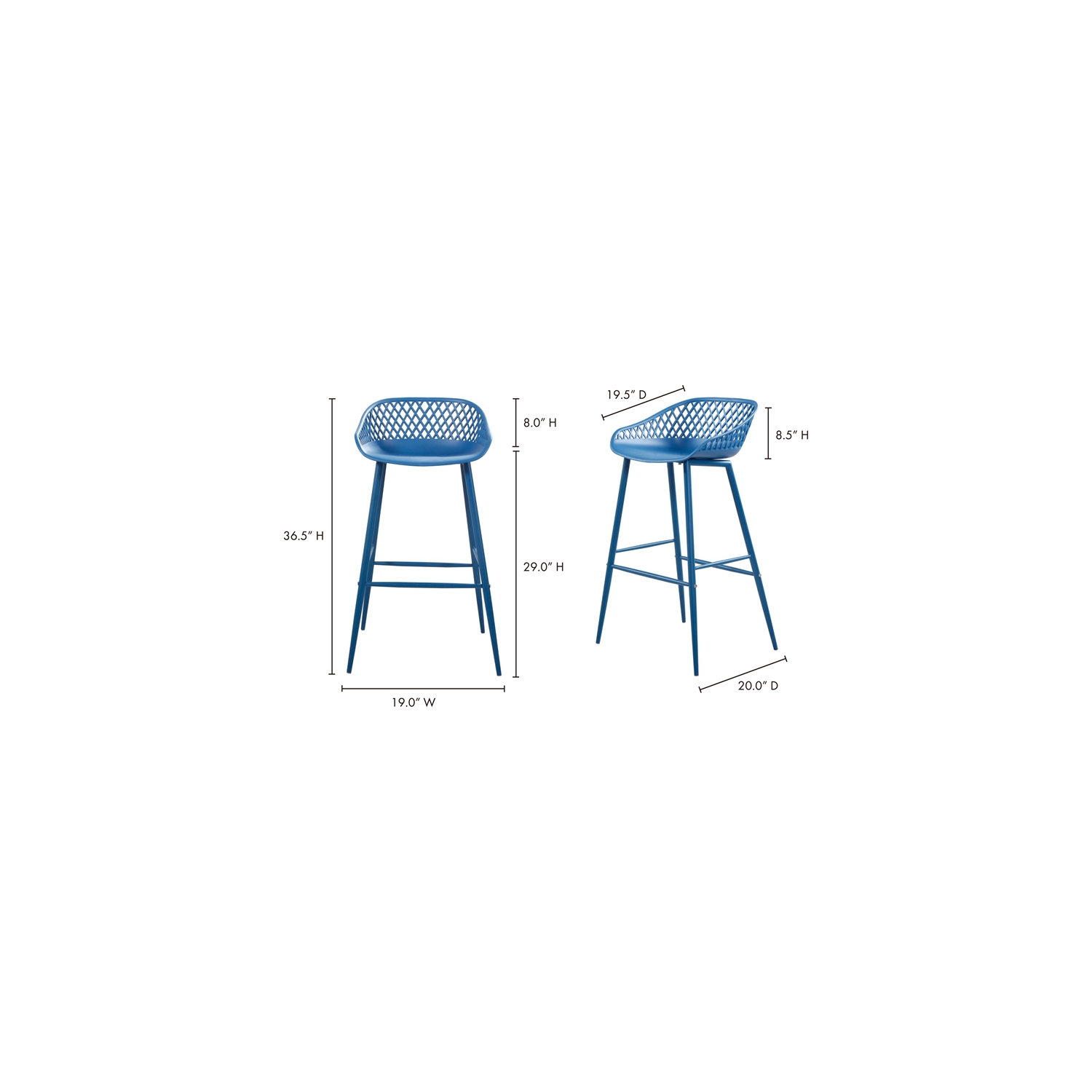 Moe's Home Collection Piazza 29" Plastic Patio Bar Stools in Blue