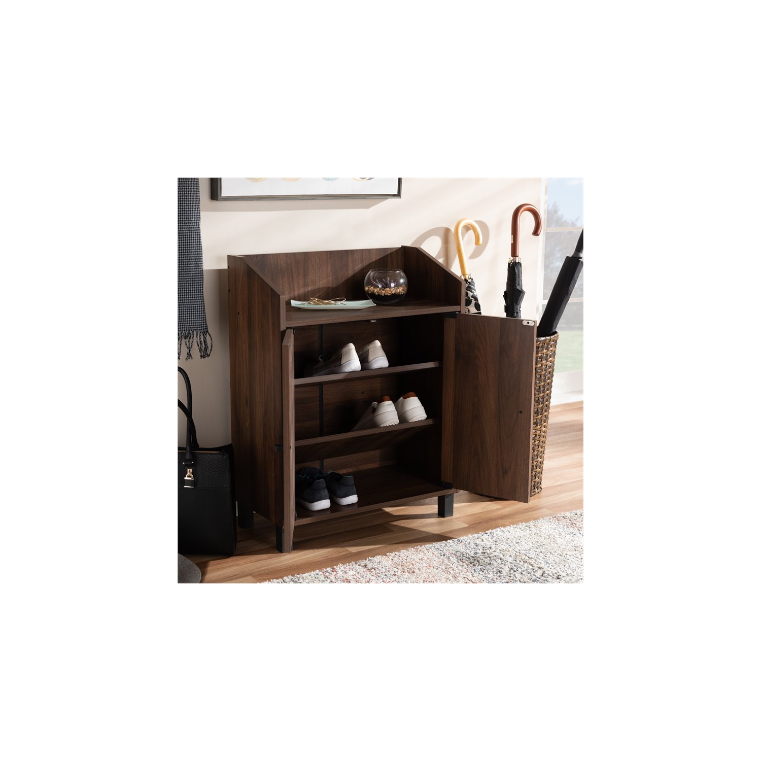 Baxton Studio – Armoire à chaussures Rossin en bois au fini noyer brun avec 2 portes