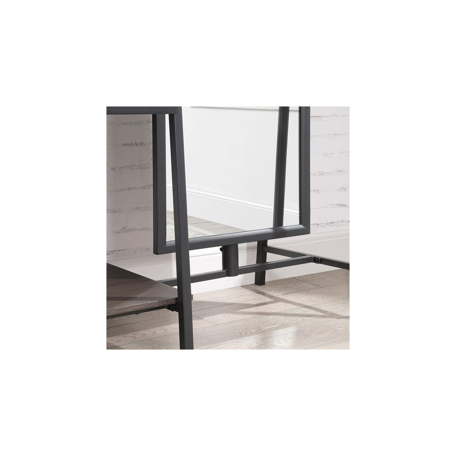 Furniture of America Loeff Metal Coat Stand with Mirror in Matte Black