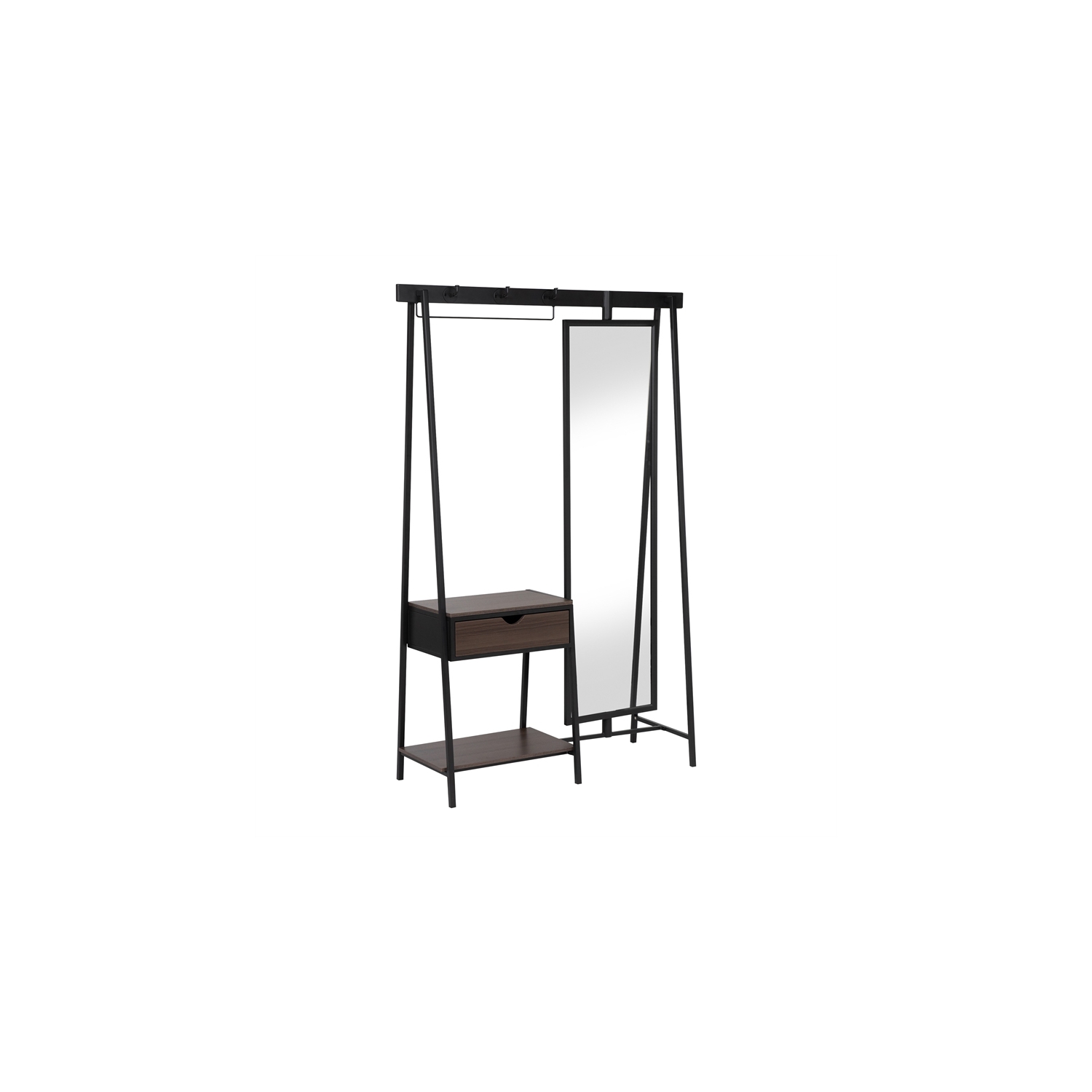 Furniture of America Loeff Metal Coat Stand with Mirror in Matte Black