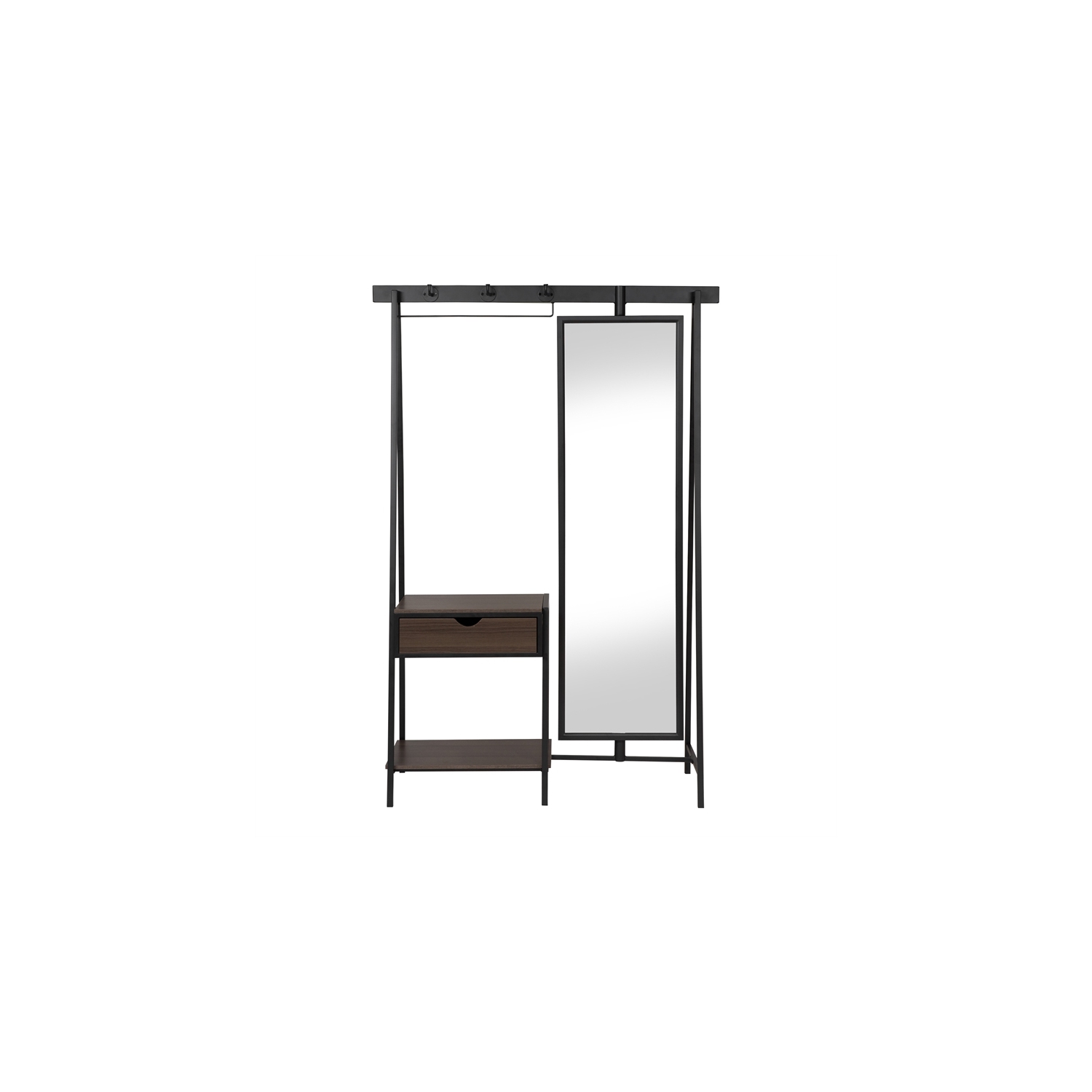 Furniture of America Loeff Metal Coat Stand with Mirror in Matte Black