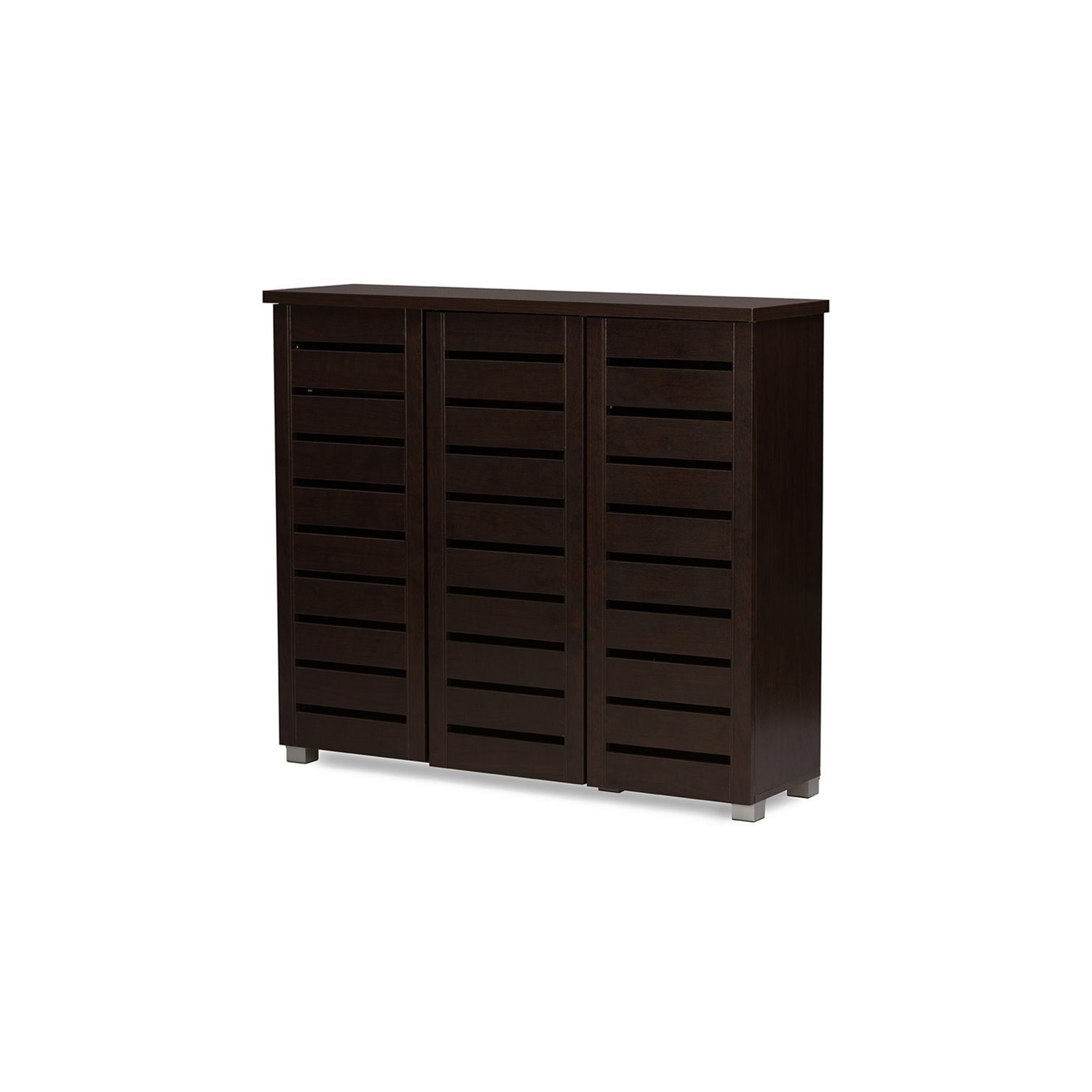 Bowery Hill Modern Wood 3 Door Shoe Cabinet in Dark Brown Finish