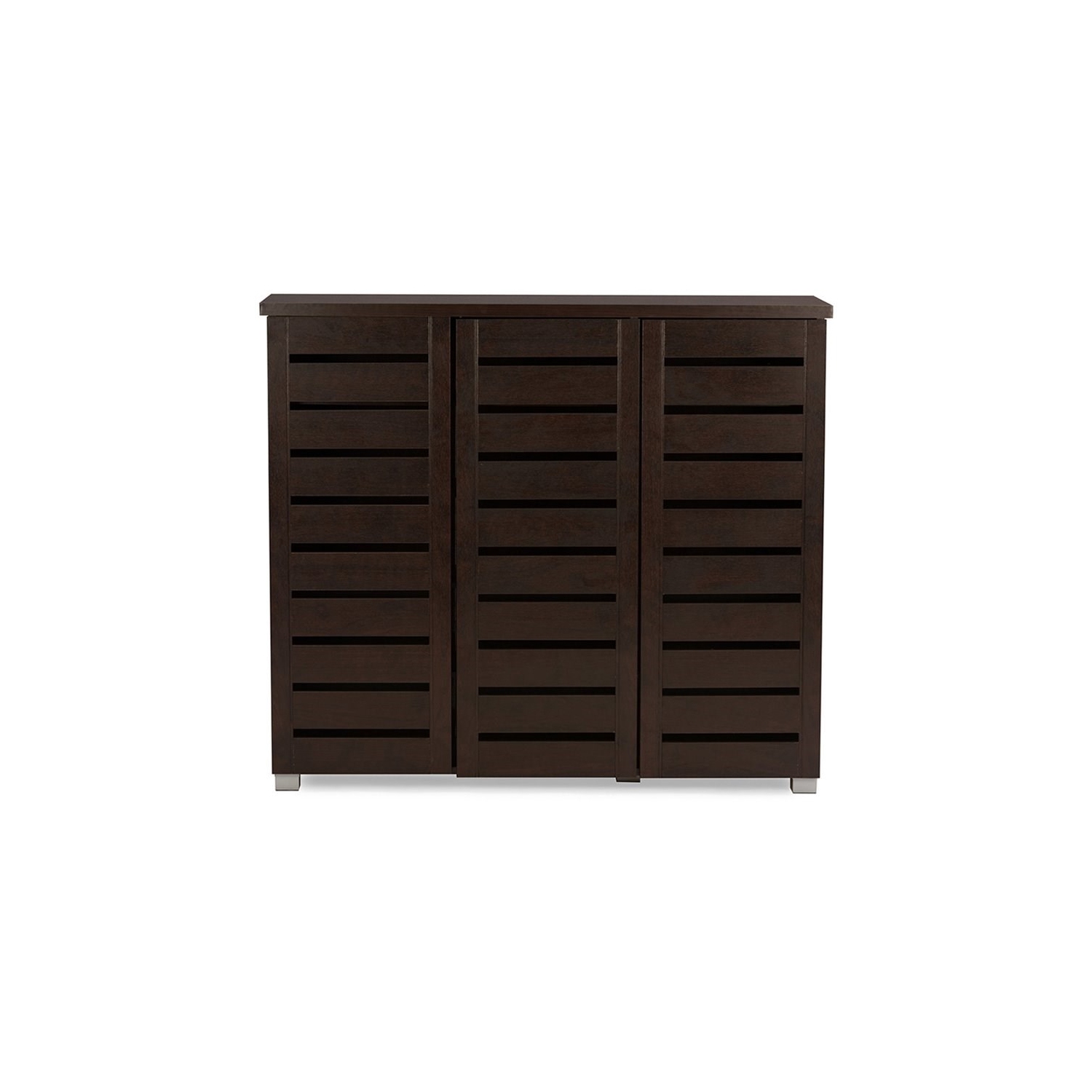Bowery Hill Modern Wood 3 Door Shoe Cabinet in Dark Brown Finish