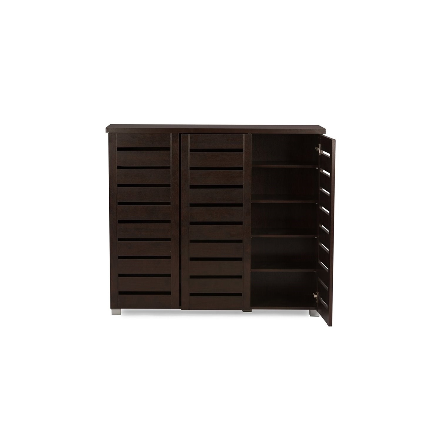 Bowery Hill Modern Wood 3 Door Shoe Cabinet in Dark Brown Finish