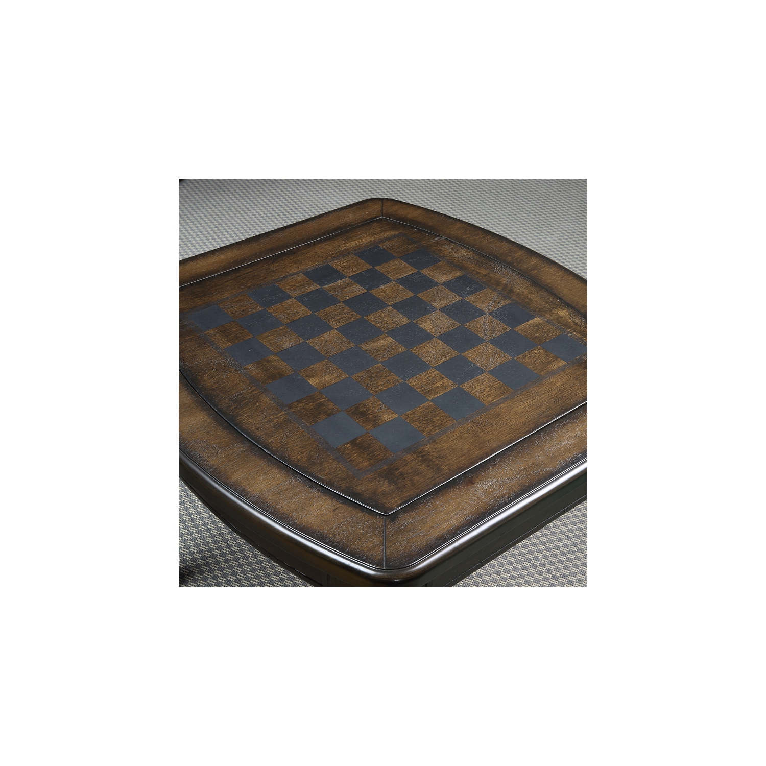 Diletta Dark Walnut Wood Game End Table with Chessboard