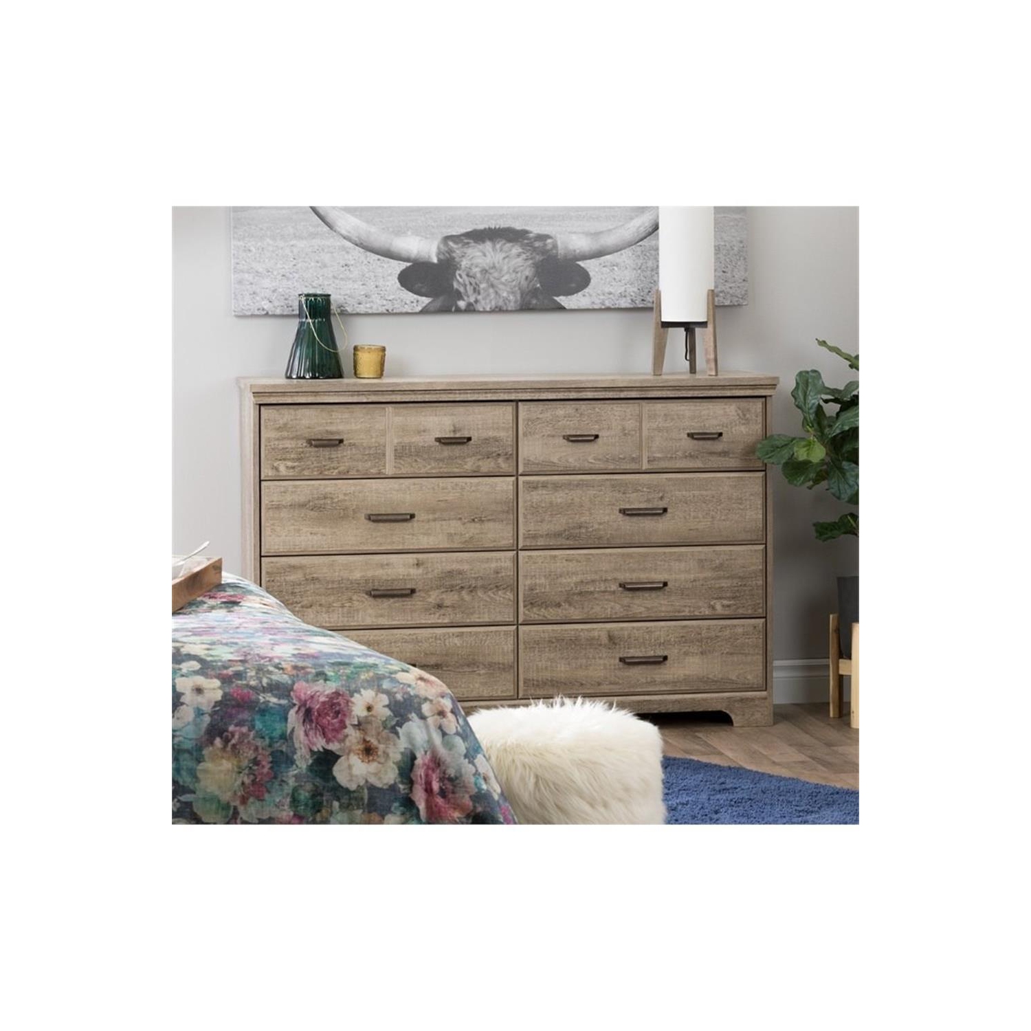 South Shore – Commode à 8 tiroirs Versa, chêne vieilli
