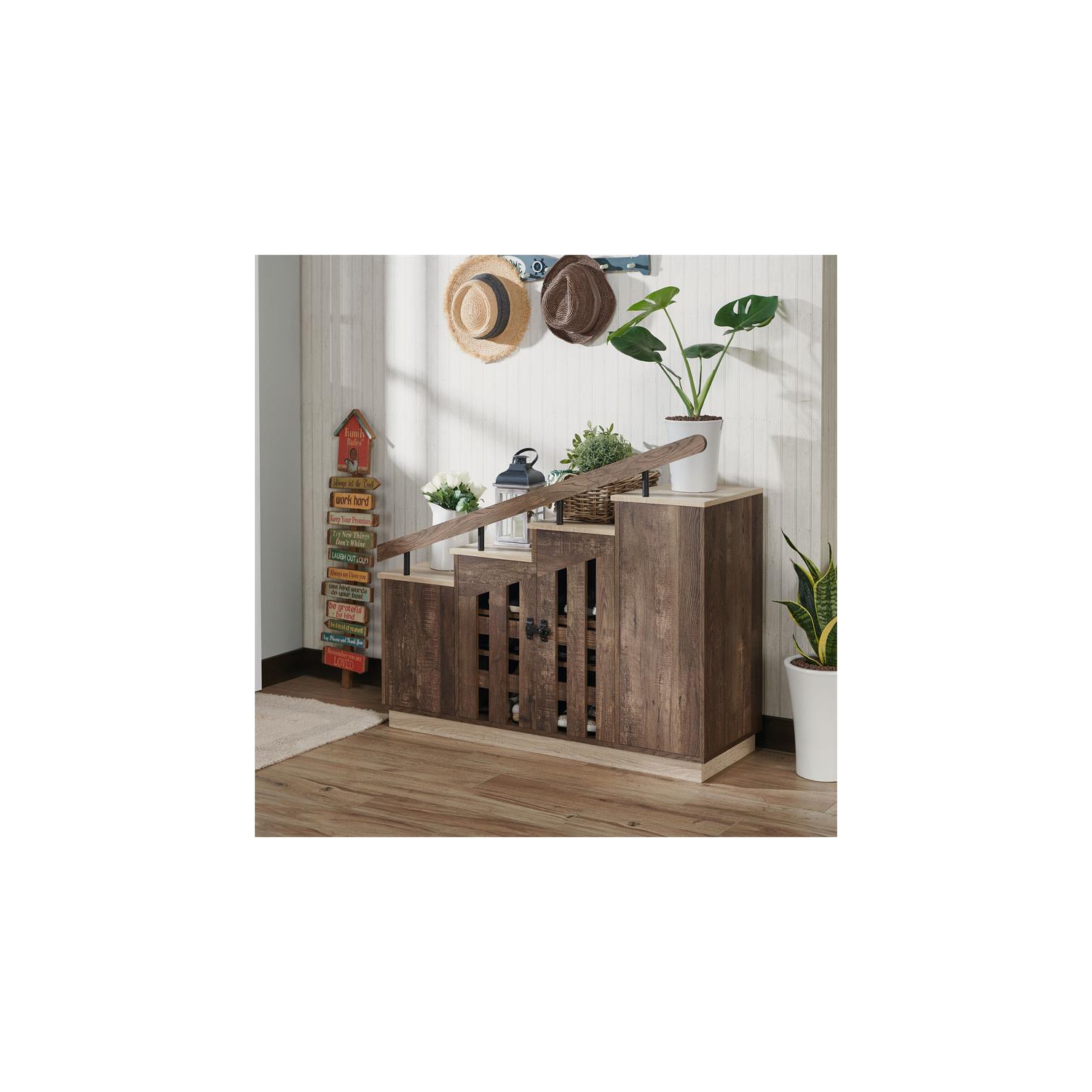 Furniture of America Barstead Wood Staircase Shoe Cabinet in Reclaimed Oak