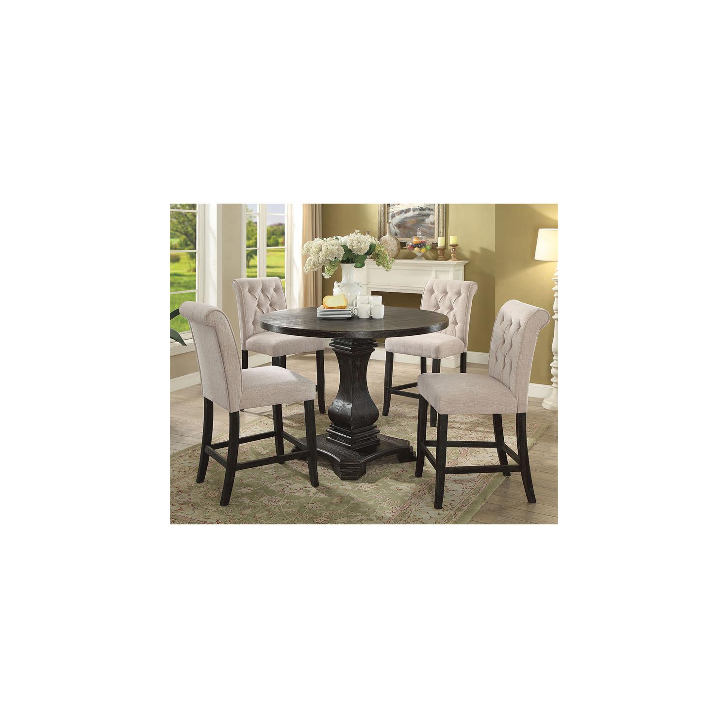 Furniture of America Landon Fabric Tufted Pub Chairs in Ivory