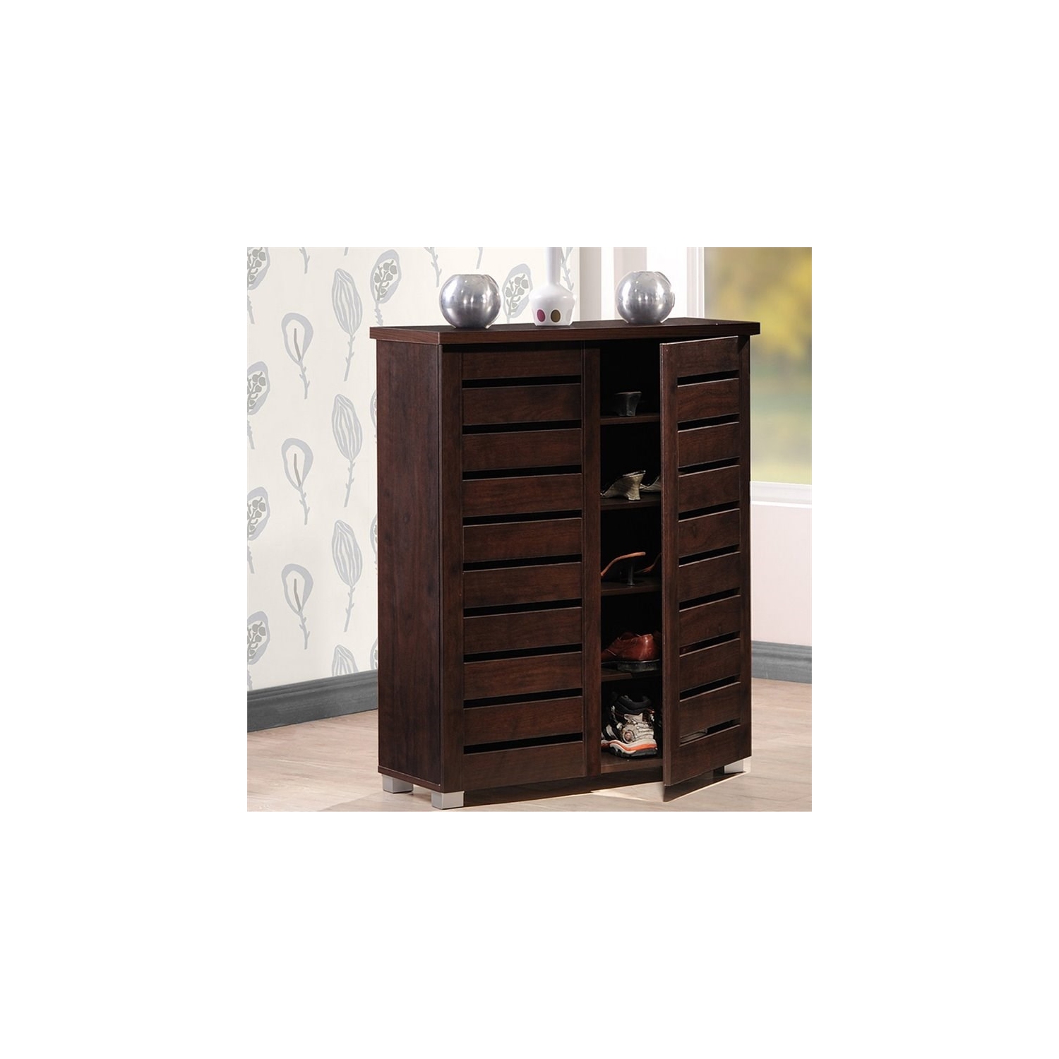 Bowery Hill 2 Door Shoe Cabinet in Dark Brown