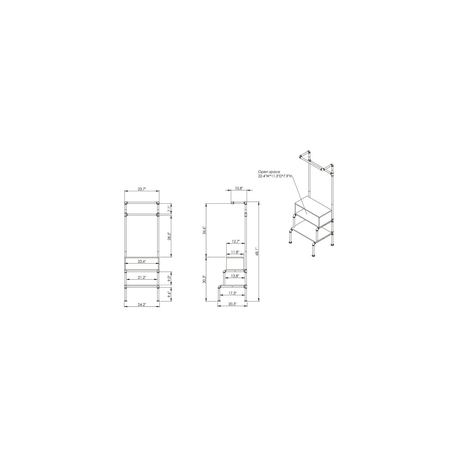 Portemanteau rustique à 3 tablettes en bois Tussem de Furniture of America en chêne récupéré