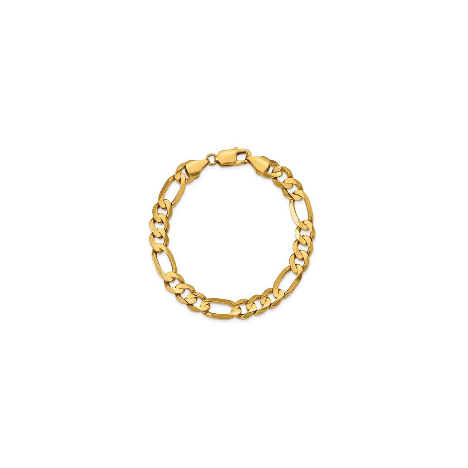 Bracelet Figaro concave pour hommes de 8,75 mm 9 pouces en or jaune 14k