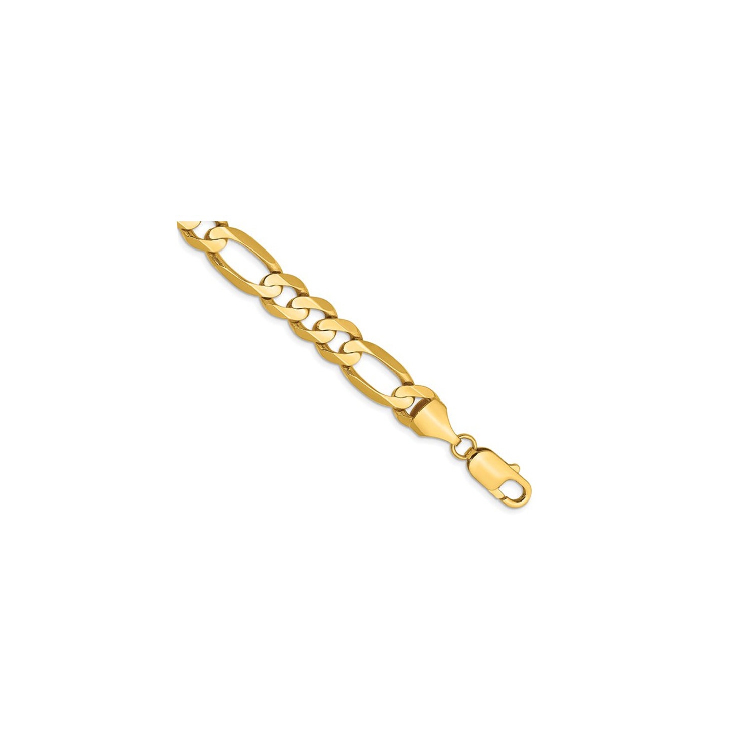 Bracelet Figaro concave pour hommes de 8,75 mm 9 pouces en or jaune 14k