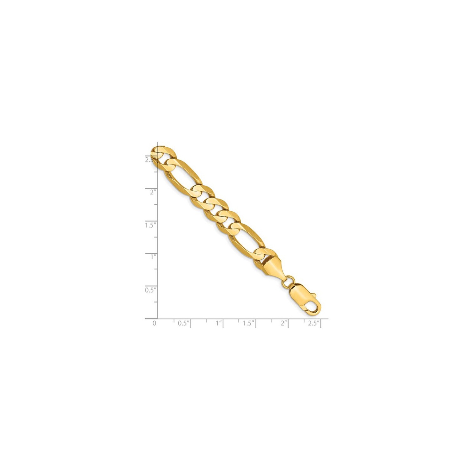 Bracelet Figaro concave pour hommes de 8,75 mm 9 pouces en or jaune 14k