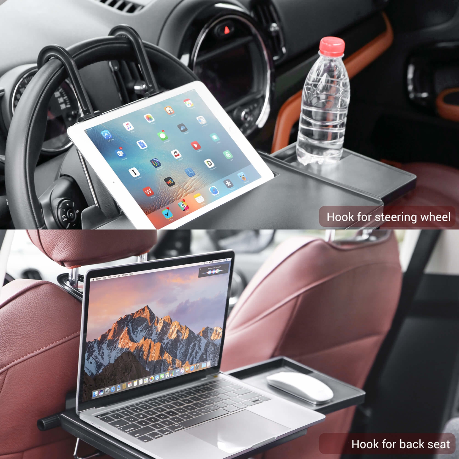 Foldable Steering Wheel Car Back Seat Tray with Cup Holder for Laptop Tablet Cellphone and Car Trip - PrimeCables