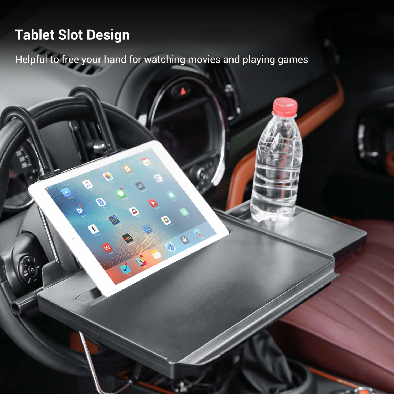 Foldable Steering Wheel Car Back Seat Tray with Cup Holder for Laptop Tablet Cellphone and Car Trip - PrimeCables