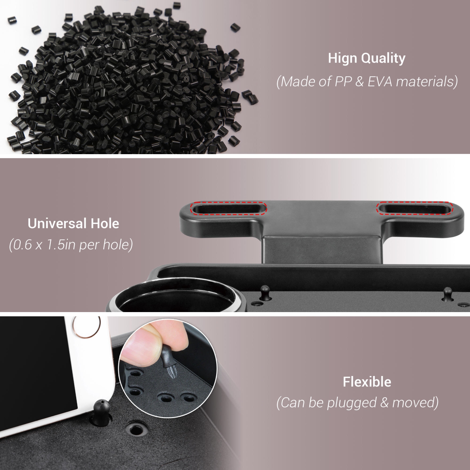 Plateau d'appui-tête de voiture pliable multifonction avec porte-gobelet pour nourriture, collations, clés, téléphone, noir - PrimeCables®