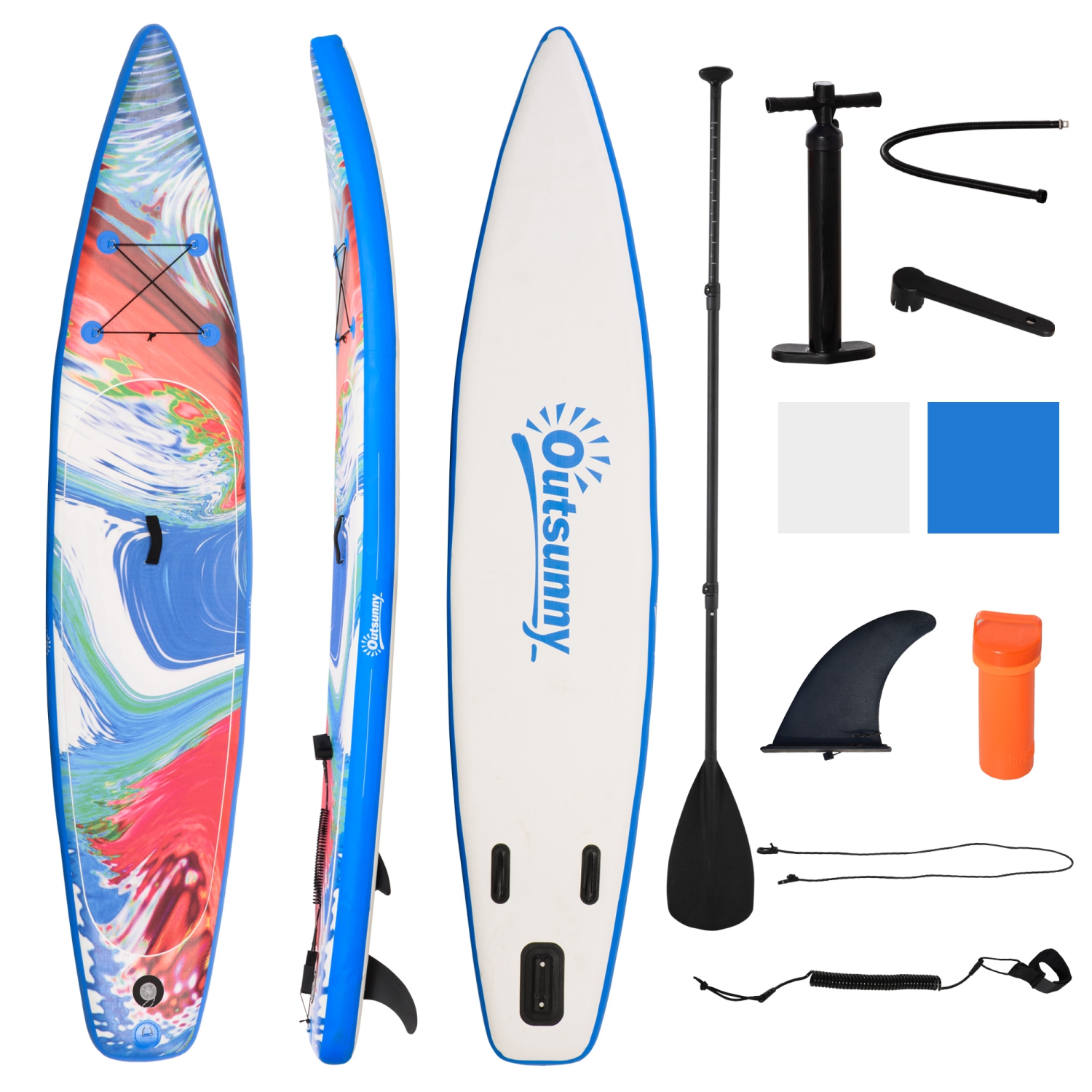 Outsunny Inflatable Stand Up Paddle Board, Adjustable Aluminum Paddle Non-Slip Deck Colorful Spray-painting Board with ISUP Accessories & Carry Bag, 143" x 30" x 6", Blue