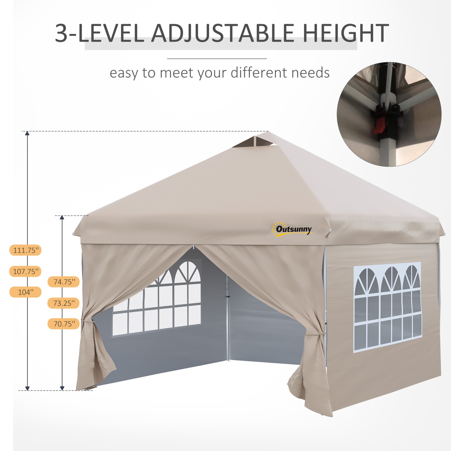 Outsunny 10' x 10' Pop Up Canopy Tent, Instant Sun Shelter, Tents for Parties, with Wheeled Carry Bag, for Outdoor, Garden, Patio, Beige