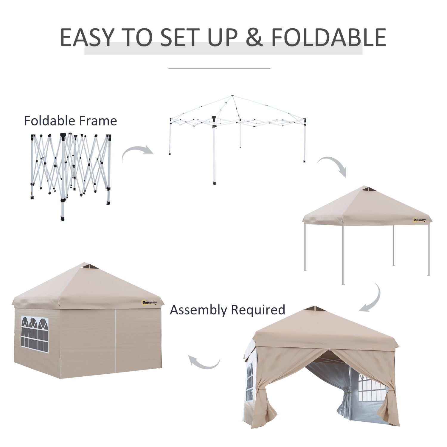 Outsunny 10' x 10' Pop Up Canopy Tent, Instant Sun Shelter, Tents for Parties, with Wheeled Carry Bag, for Outdoor, Garden, Patio, Beige