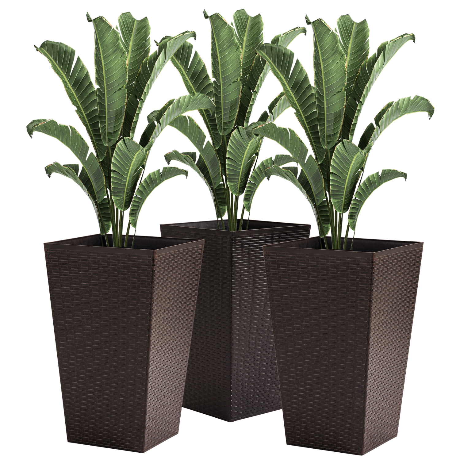 Outsunny Set of 3 Tall Planters with Drainage Hole, Outdoor