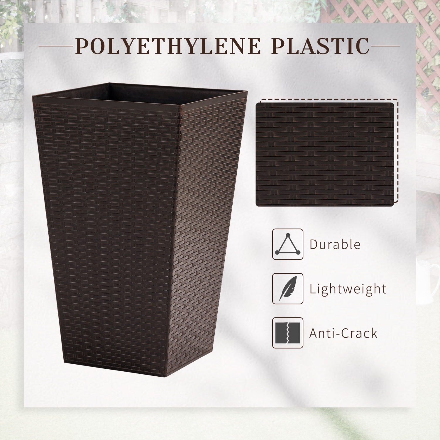 Ensemble de 3 grandes jardinières Outsunny pour plantes d'extérieur avec trou de drainage, ensemble de jardinières d'intérieur d'extérieur pour porte