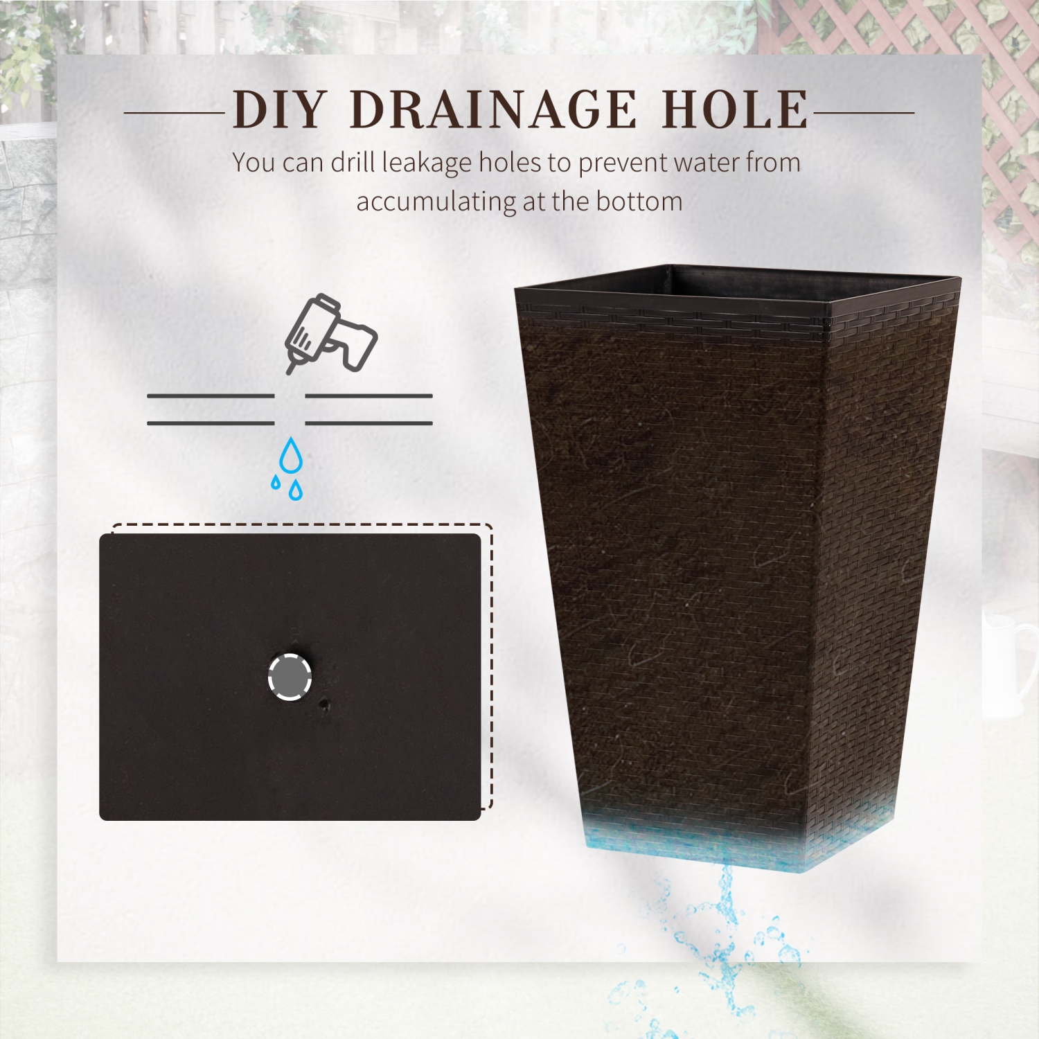 Ensemble de 3 grandes jardinières Outsunny pour plantes d'extérieur avec trou de drainage, ensemble de jardinières d'intérieur d'extérieur pour porte