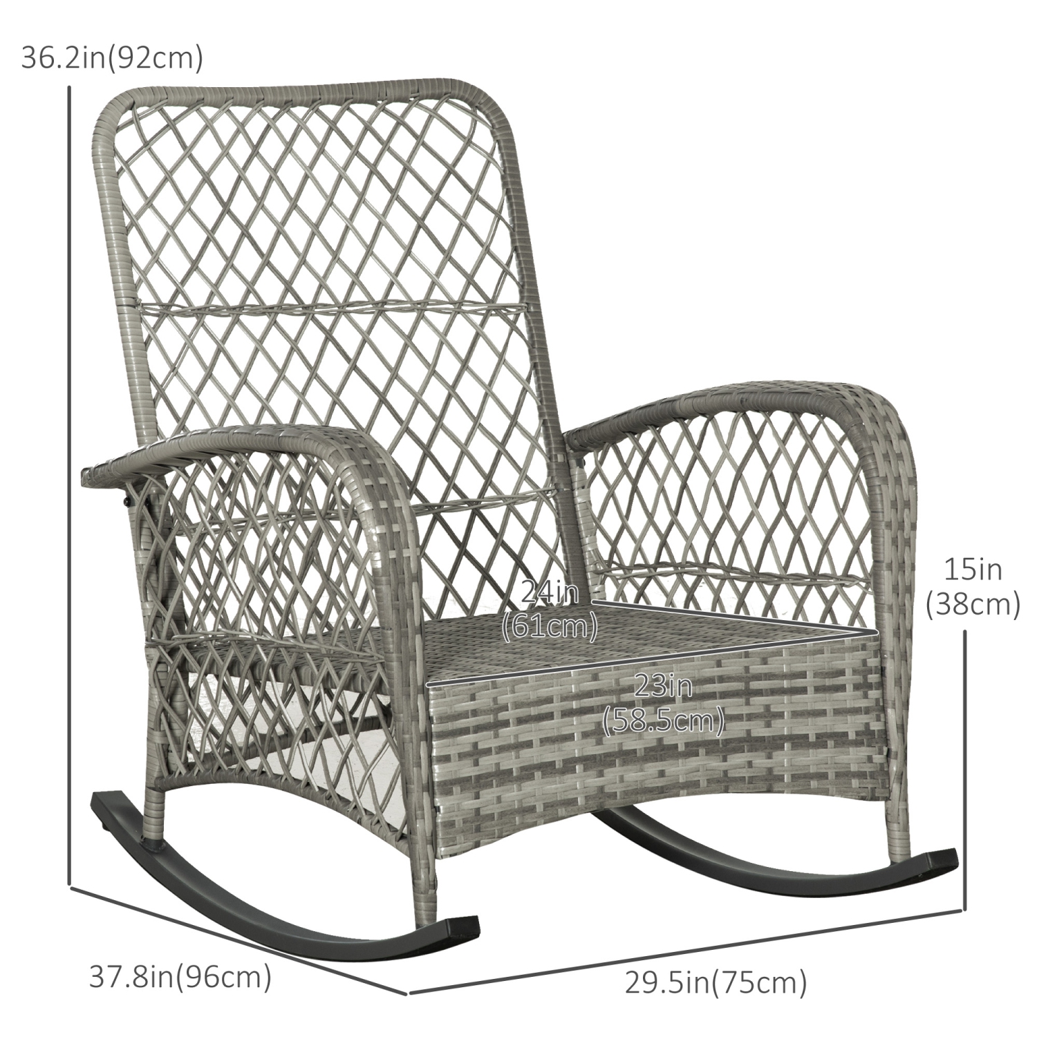 Chaise berçante en rotin Outsunny, chaise berçante de patio en osier avec coussins épais, pour porche de jardin, kaki