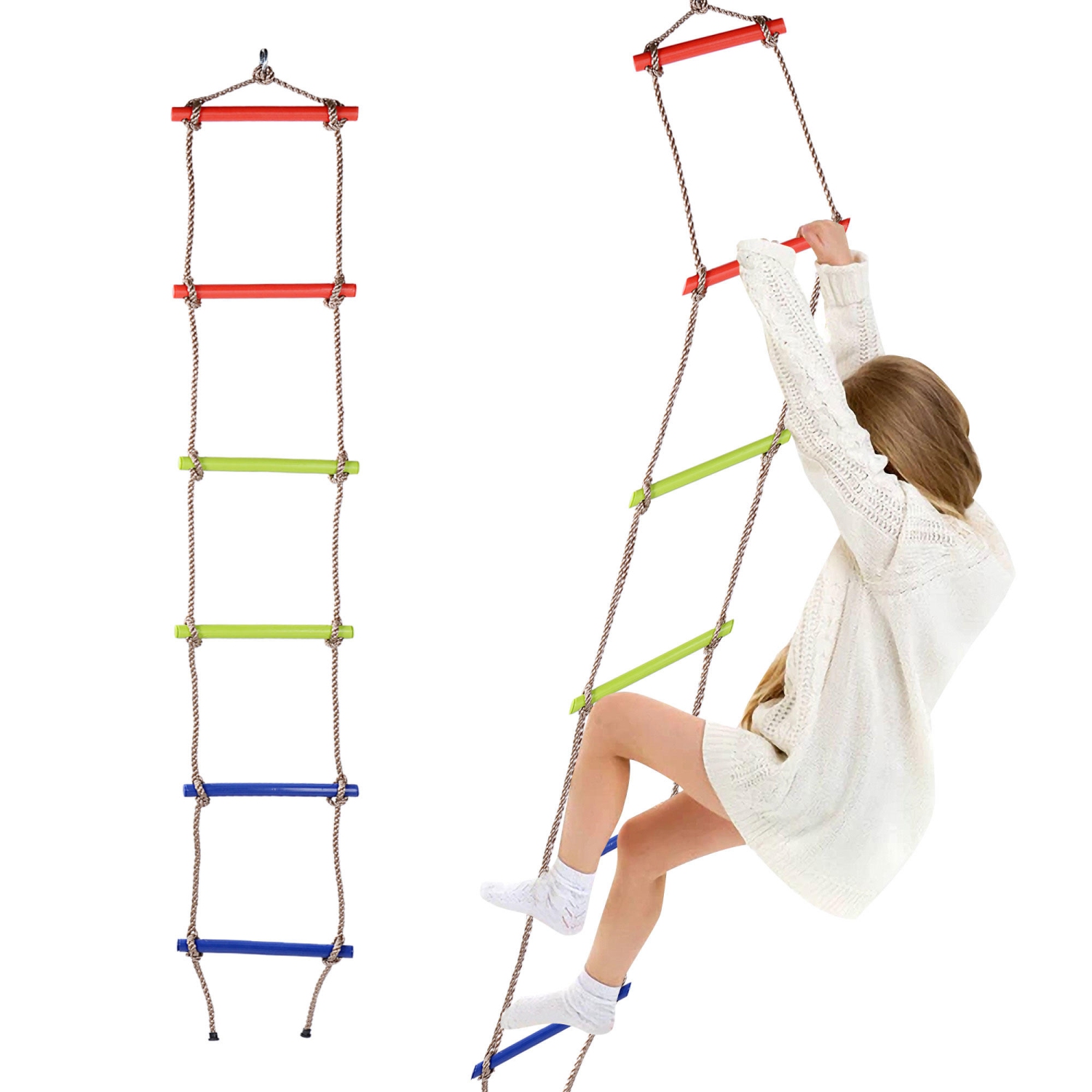 Rainbow Craft 6.6FT Climbing Rope Ladder Ninja Ladder for Kids
