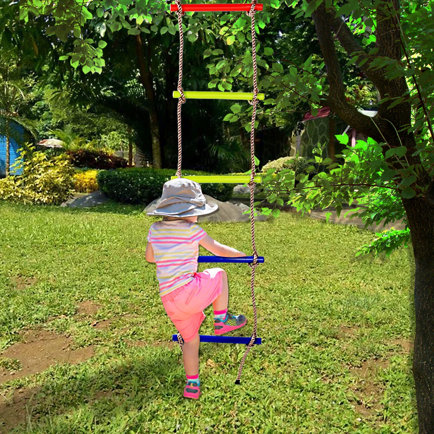 Échelle de corde d'escalade pour enfants à 6 marches, échelle suspendue pour aire de jeux de 6,6 pieds pour la maison, le jardin, l'aire de jeux, le