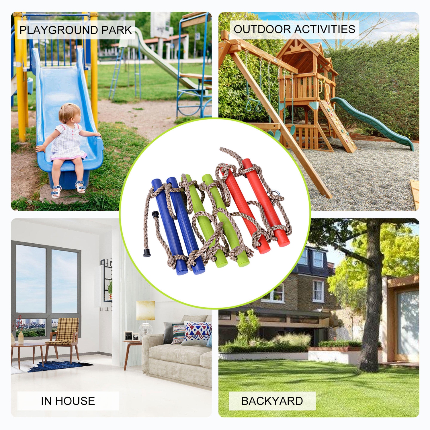 Échelle de corde d'escalade pour enfants à 6 marches, échelle suspendue pour aire de jeux de 6,6 pieds pour la maison, le jardin, l'aire de jeux, le