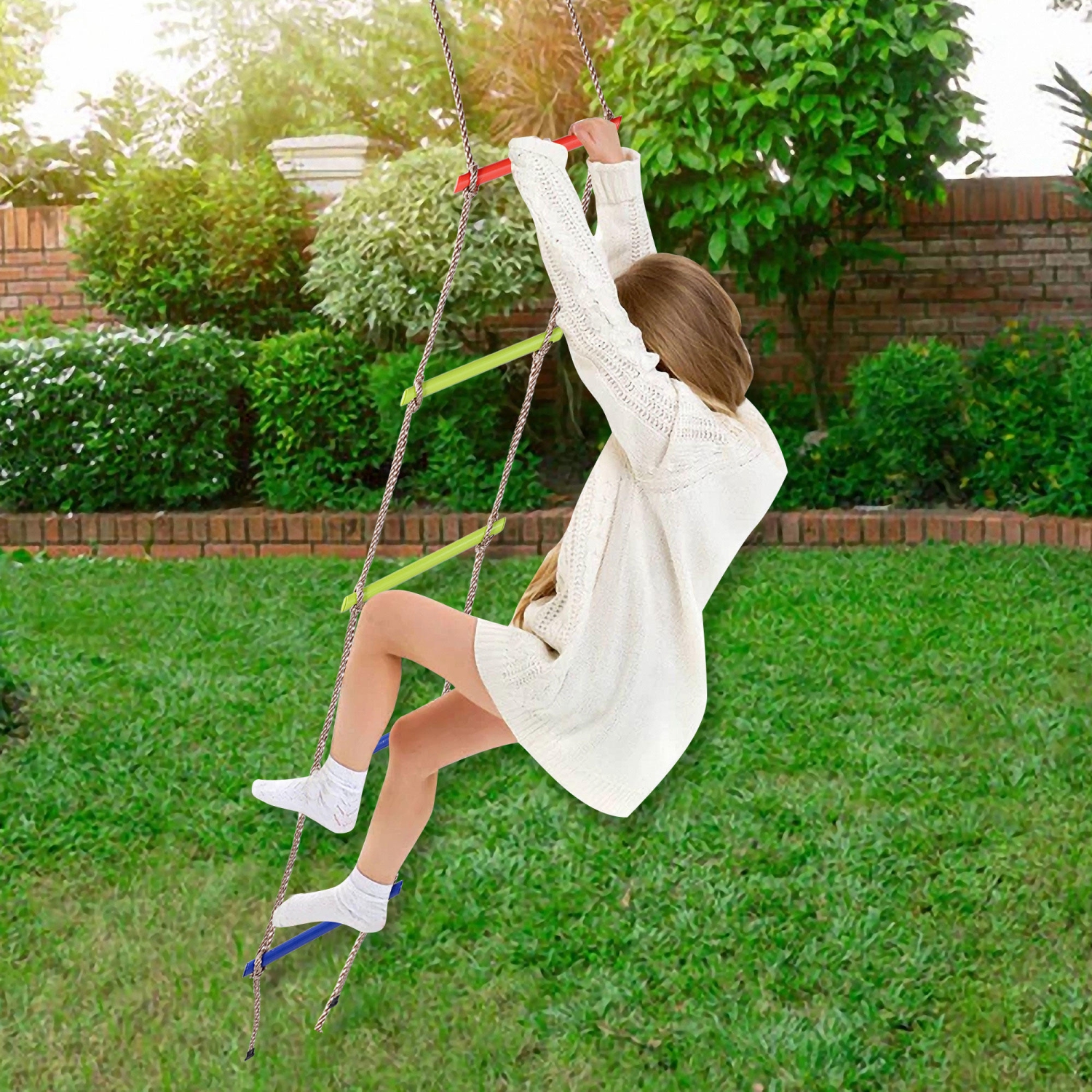 Échelle de corde d'escalade pour enfants à 6 marches, échelle suspendue pour aire de jeux de 6,6 pieds pour la maison, le jardin, l'aire de jeux, le