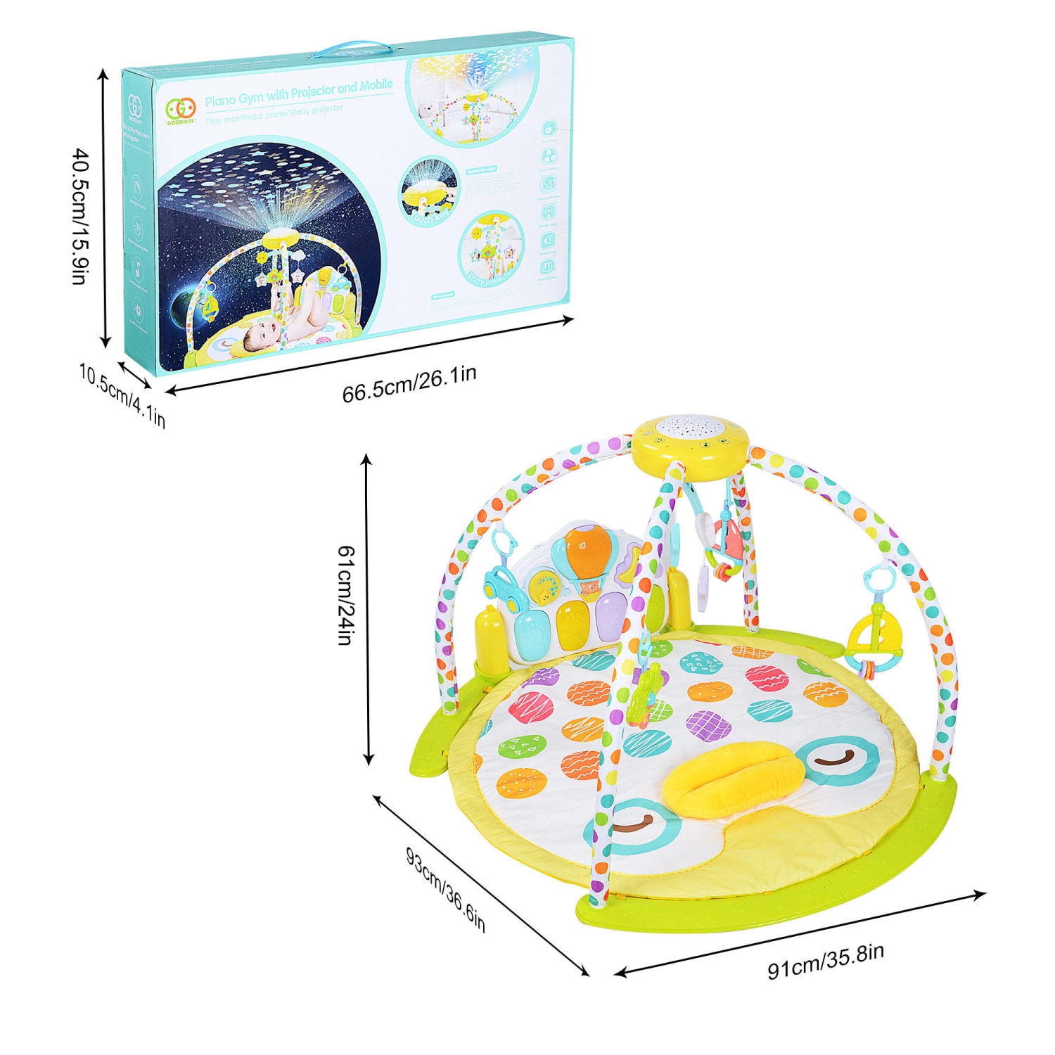 5 in 1 Baby Activity Gym Playmat, Baby Kick & Play Mat with Star Projector, Hanging Toys and Piano, 93 x 91 x 61CM