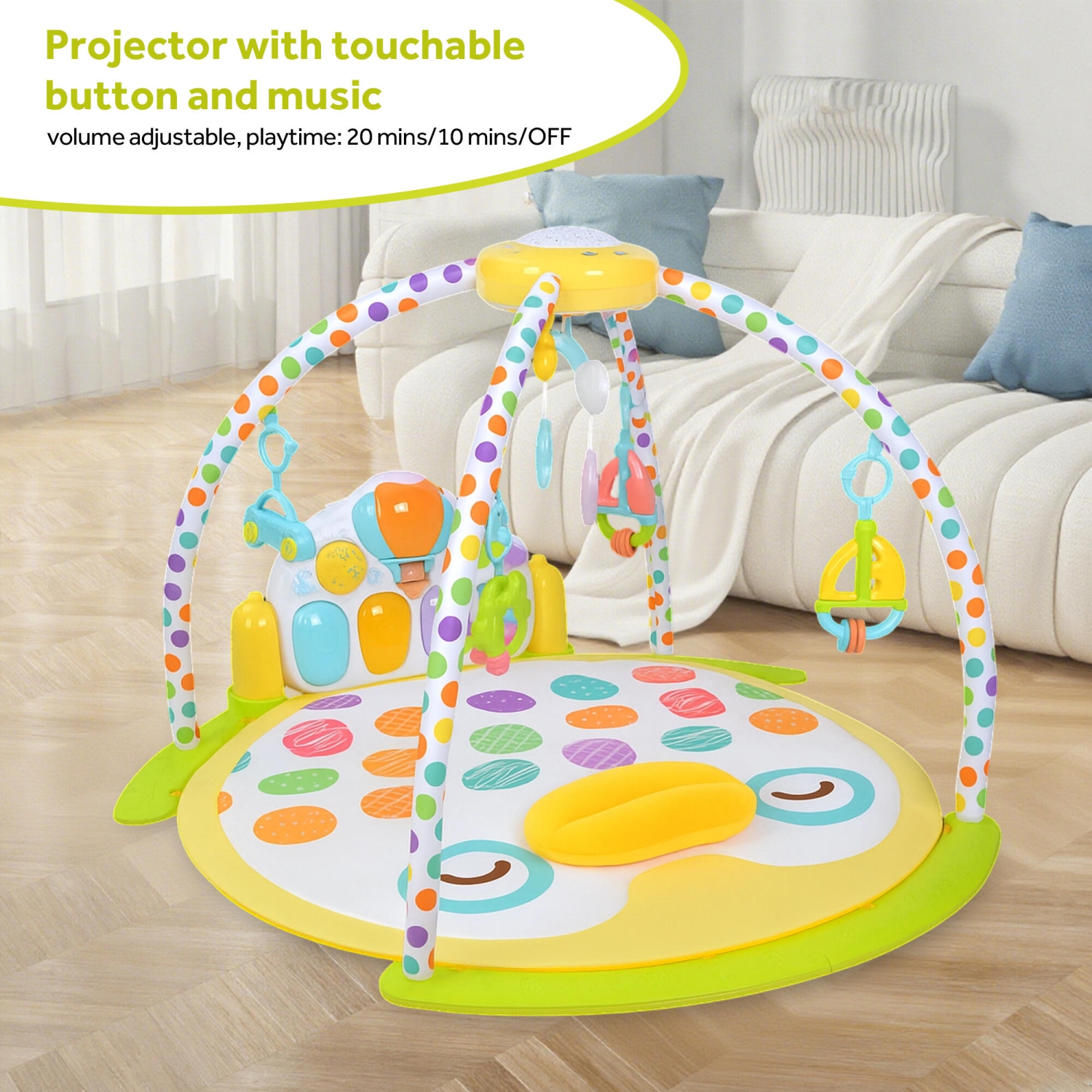 5 in 1 Baby Activity Gym Playmat, Baby Kick & Play Mat with Star Projector, Hanging Toys and Piano, 93 x 91 x 61CM