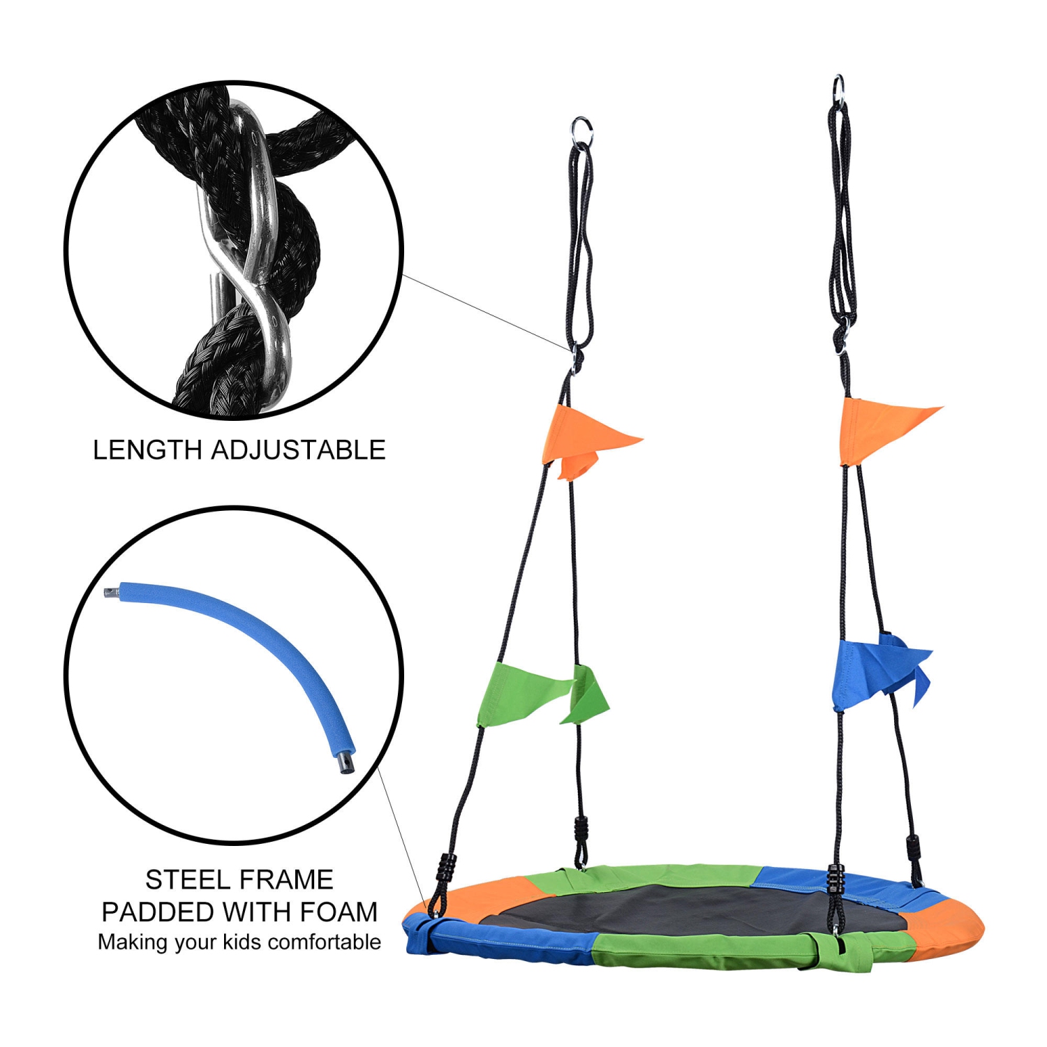 Balançoire d'arbre pour enfants avec corde réglable de 40 po pour pique-nique à la maison en plein air, tissu Oxford 600D - LIVINGbasics®