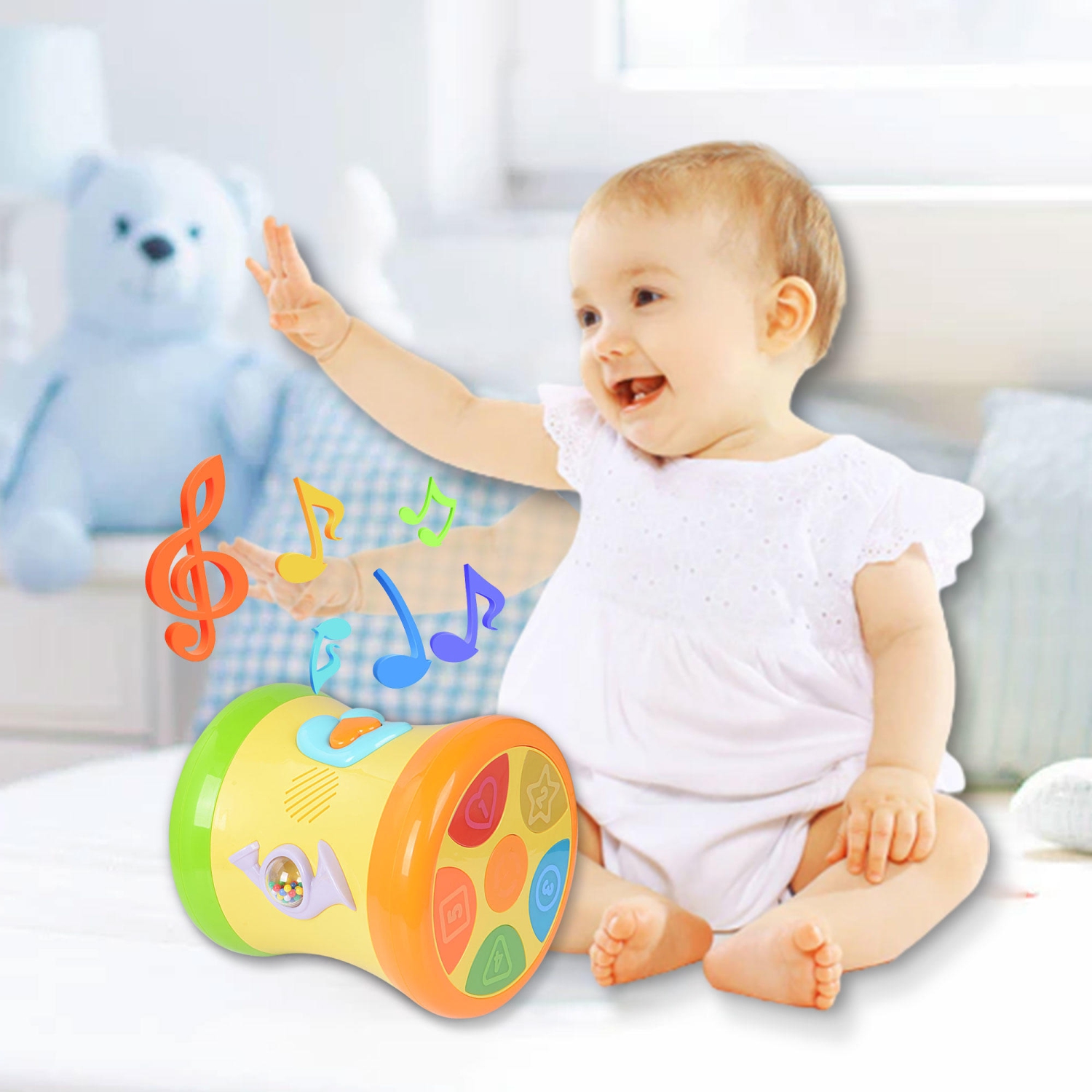LIVINGbasics Baby Drum, Rolling Educational Musical Drum Toy with Colorful Light