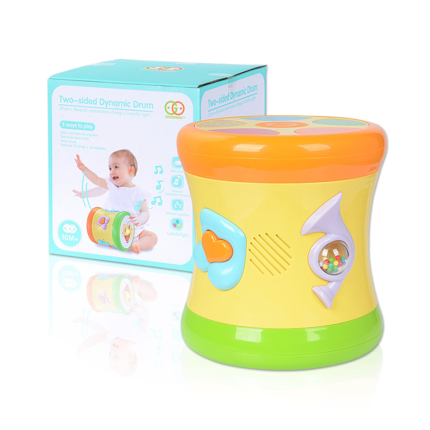 LIVINGbasics Baby Drum, Rolling Educational Musical Drum Toy with Colorful Light