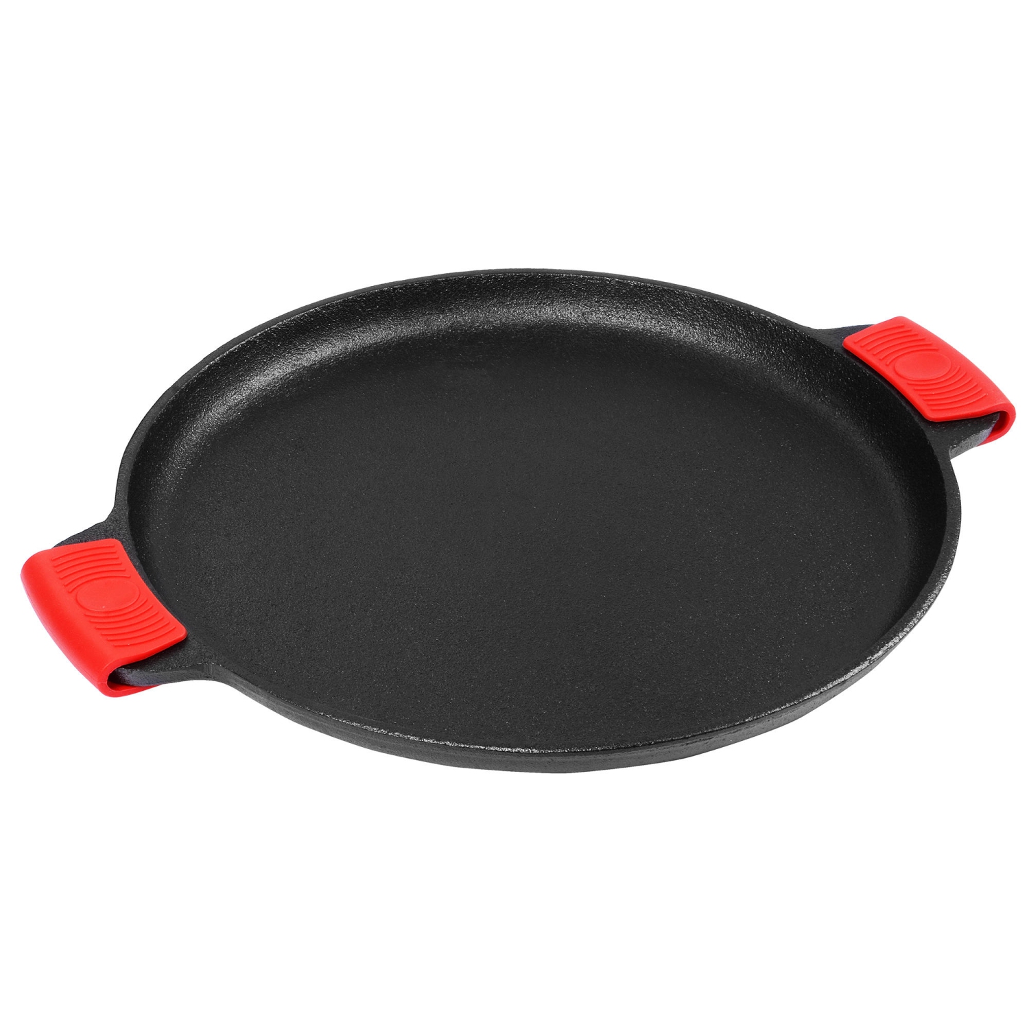 Pizza et plaque de cuisson en fonte pré-assaisonnée de 14 pouces avec poignées pour four, cuisinière, barbecue, noir - LIVINGbasics®