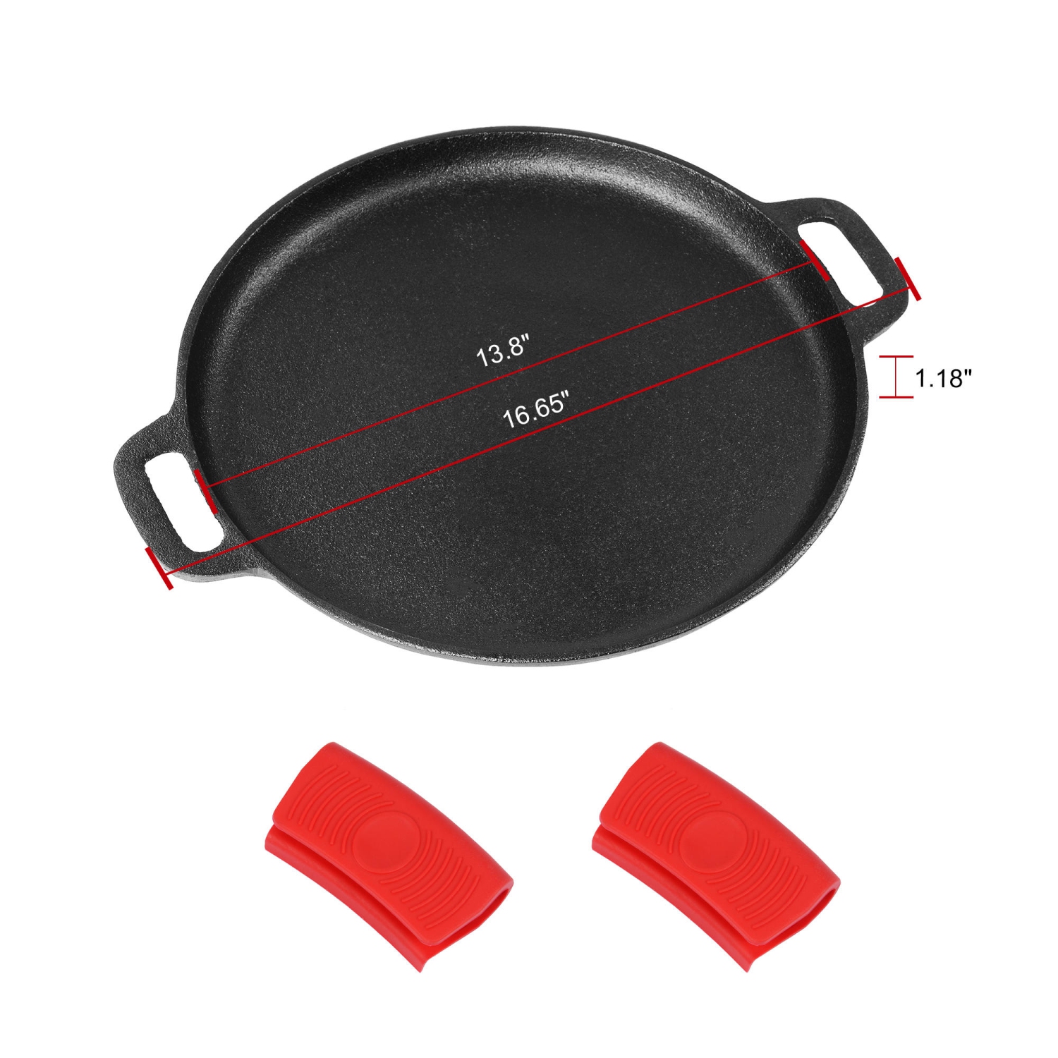 Pizza et plaque de cuisson en fonte pré-assaisonnée de 14 pouces avec poignées pour four, cuisinière, barbecue, noir - LIVINGbasics®