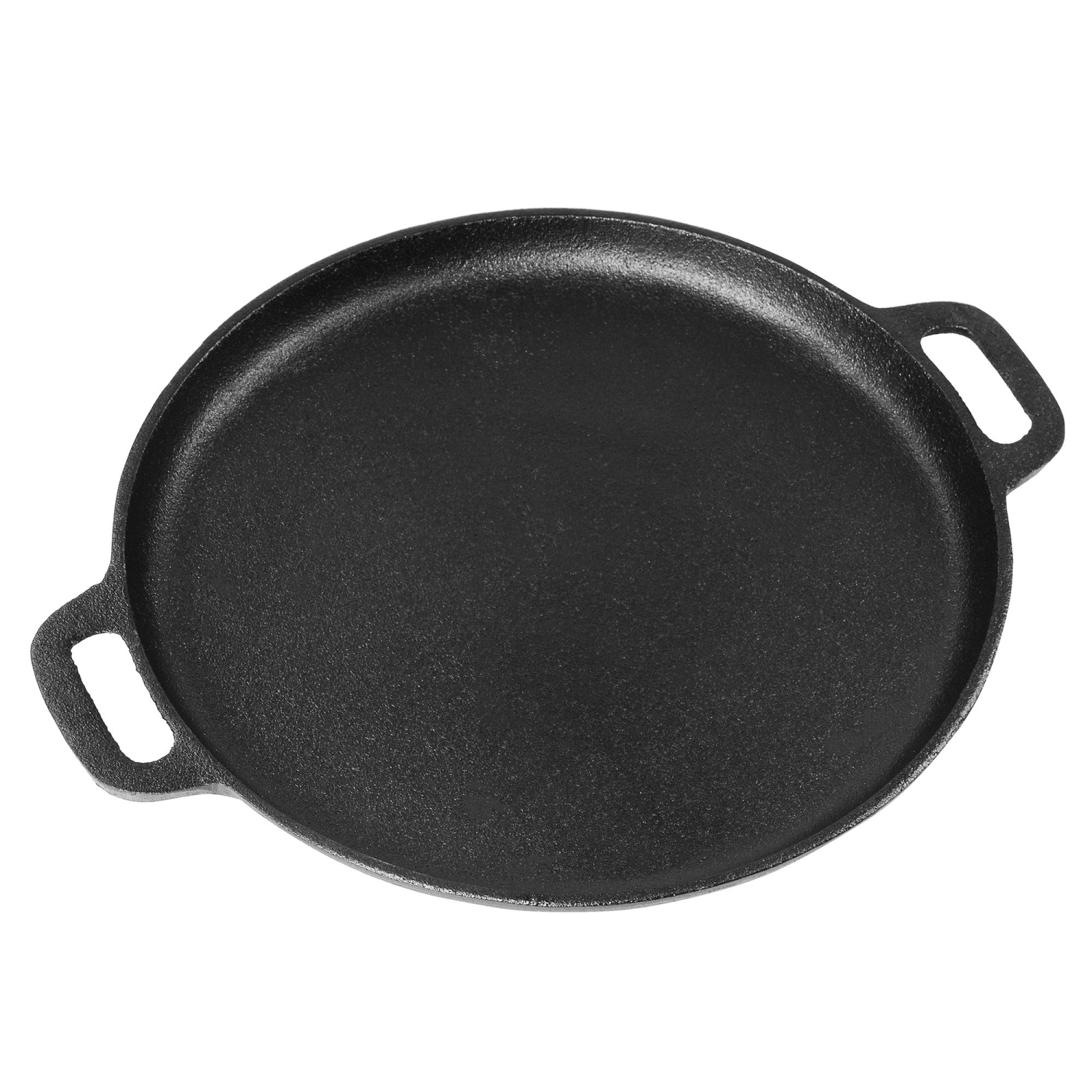 Pizza et plaque de cuisson en fonte pré-assaisonnée de 14 pouces avec poignées pour four, cuisinière, barbecue, noir - LIVINGbasics®
