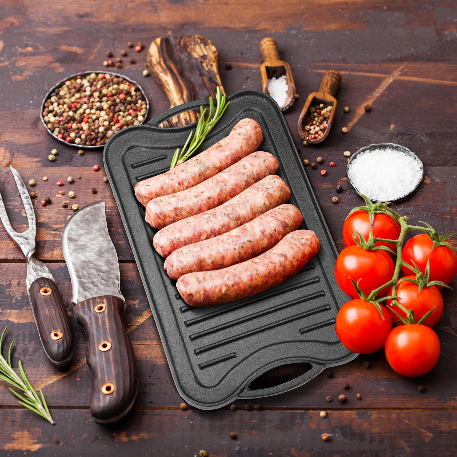 Pre-Seasoned Cast Iron Reversible Grill Pan Reversible Kitchen Griddle Plate with Handles, 16.5" x 9.9" x 0.8"