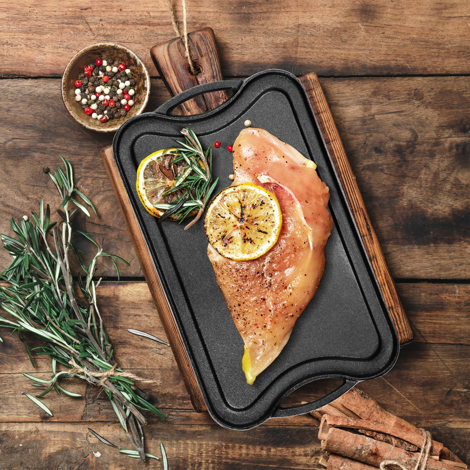 Pre-Seasoned Cast Iron Reversible Grill Pan Reversible Kitchen Griddle Plate with Handles, 16.5" x 9.9" x 0.8"