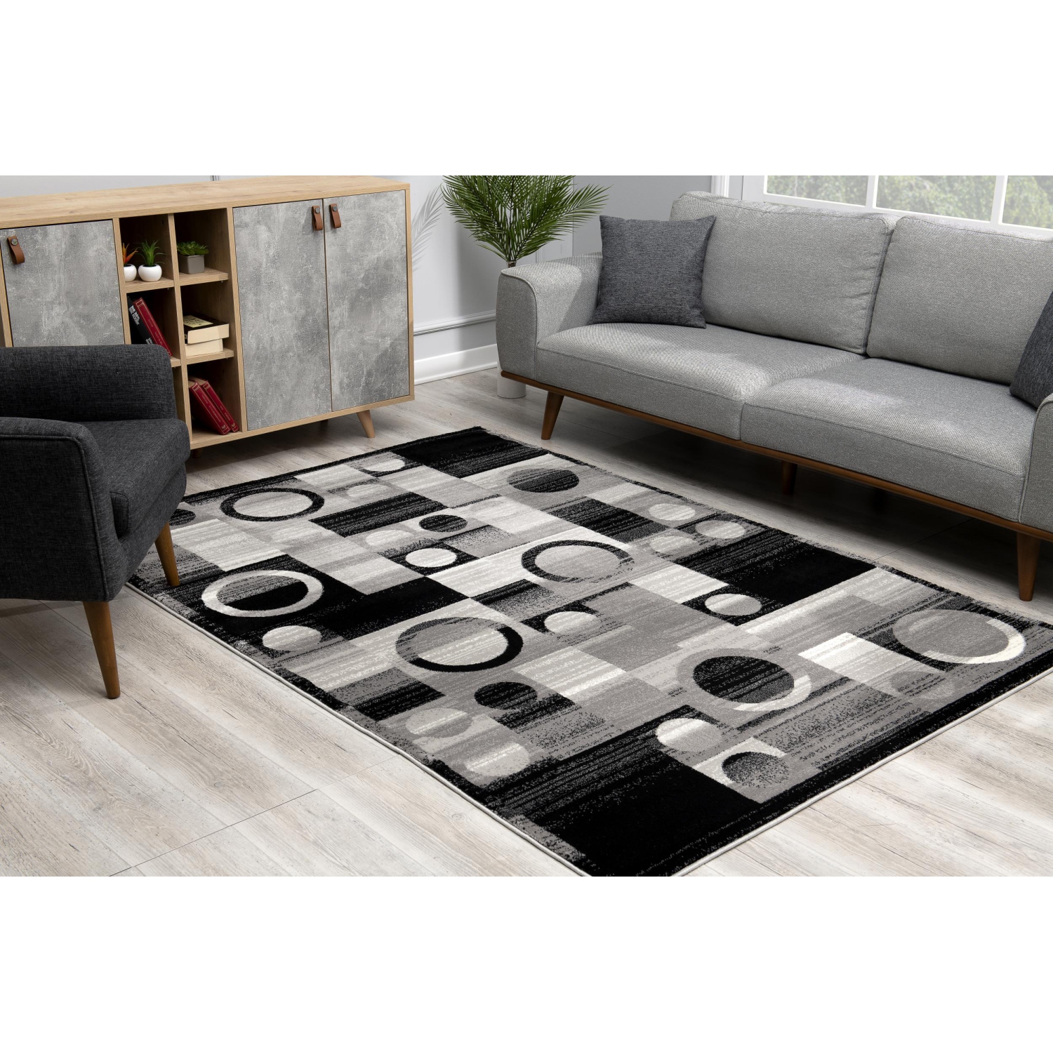 Rug Branch Zamani Contemporary Geometric Black/Grey Indoor Area Rug