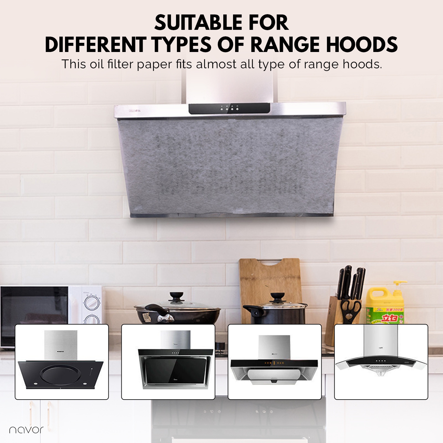 navor 10m Roll Range Hood Filter Paper Nonwoven Fabric Flame Retardant Material Oil Proof Sheets (White)