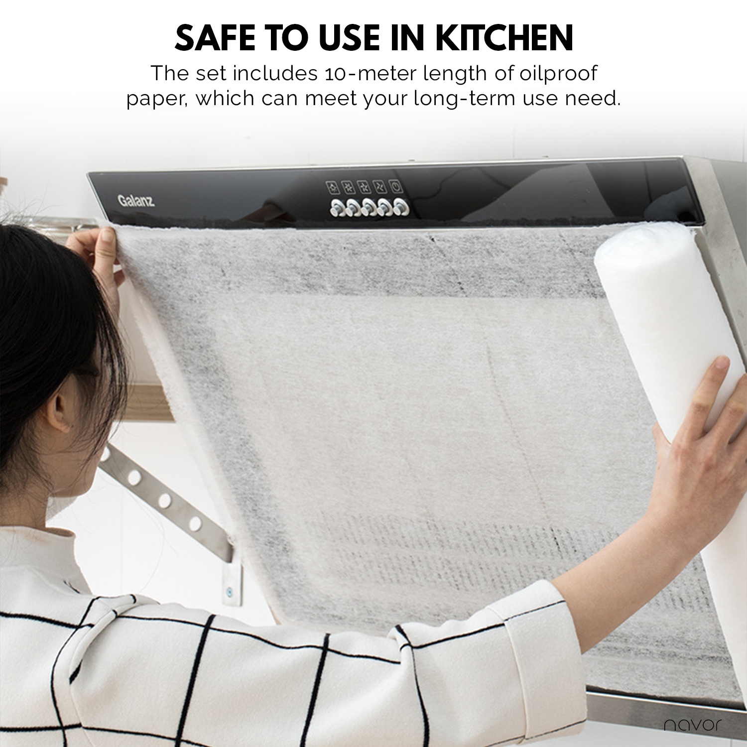 navor 10m Roll Range Hood Filter Paper Nonwoven Fabric Flame Retardant Material Oil Proof Sheets (White)