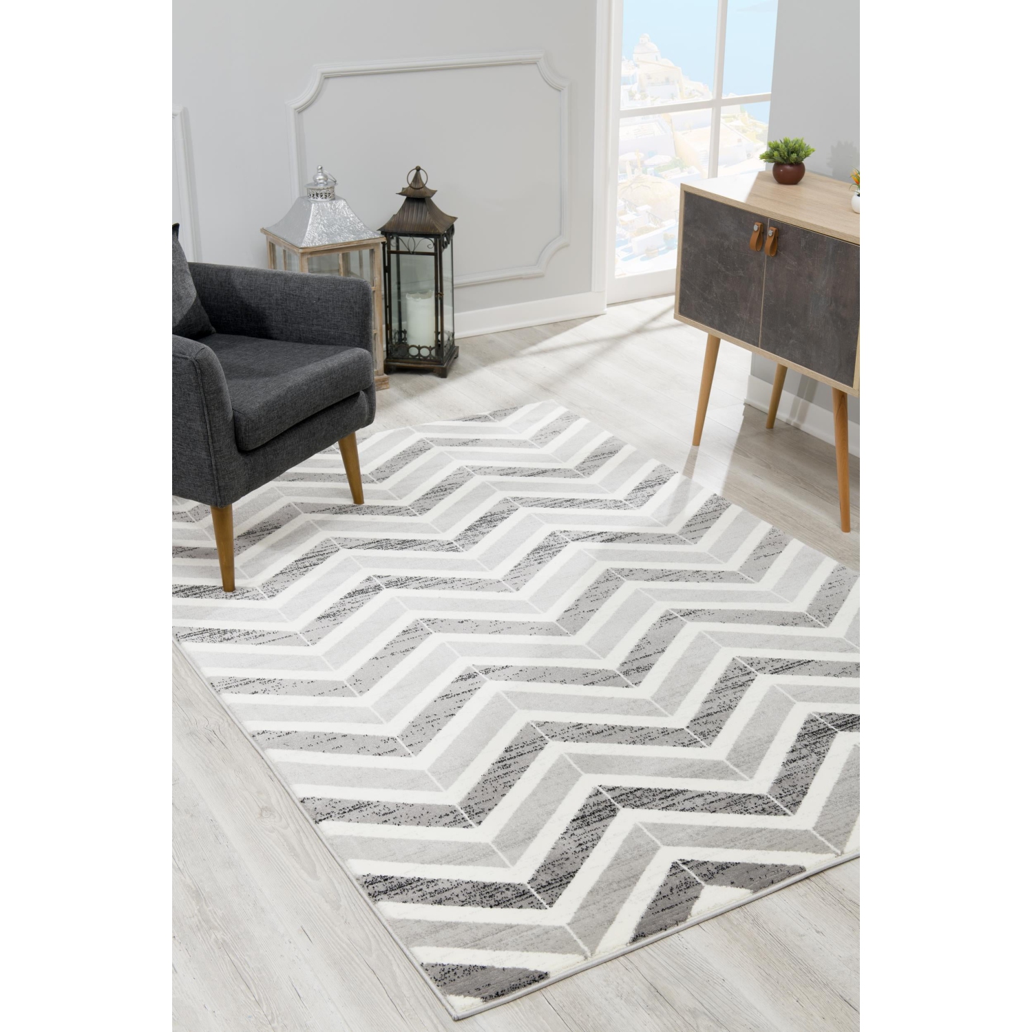 Rug Branch Contemporary Chevron Grey/Beige Indoor Area Rug