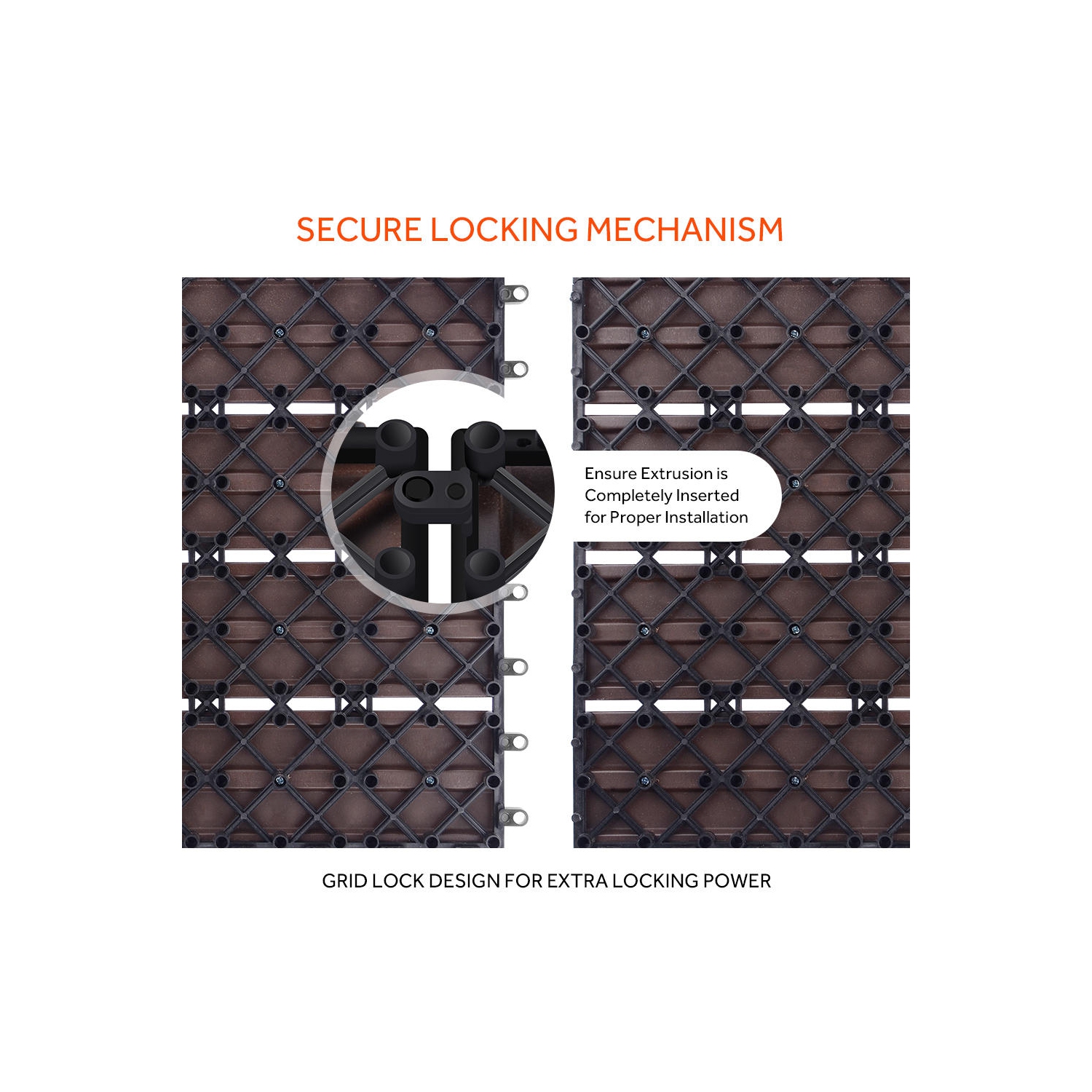 9 Pack Garden Balcony Deck Tiles, 12"x12" Wood Plastic Composite Patio Decking with 4-Slat Pattern Outdoor Flooring Decking for Patio Garden Porch