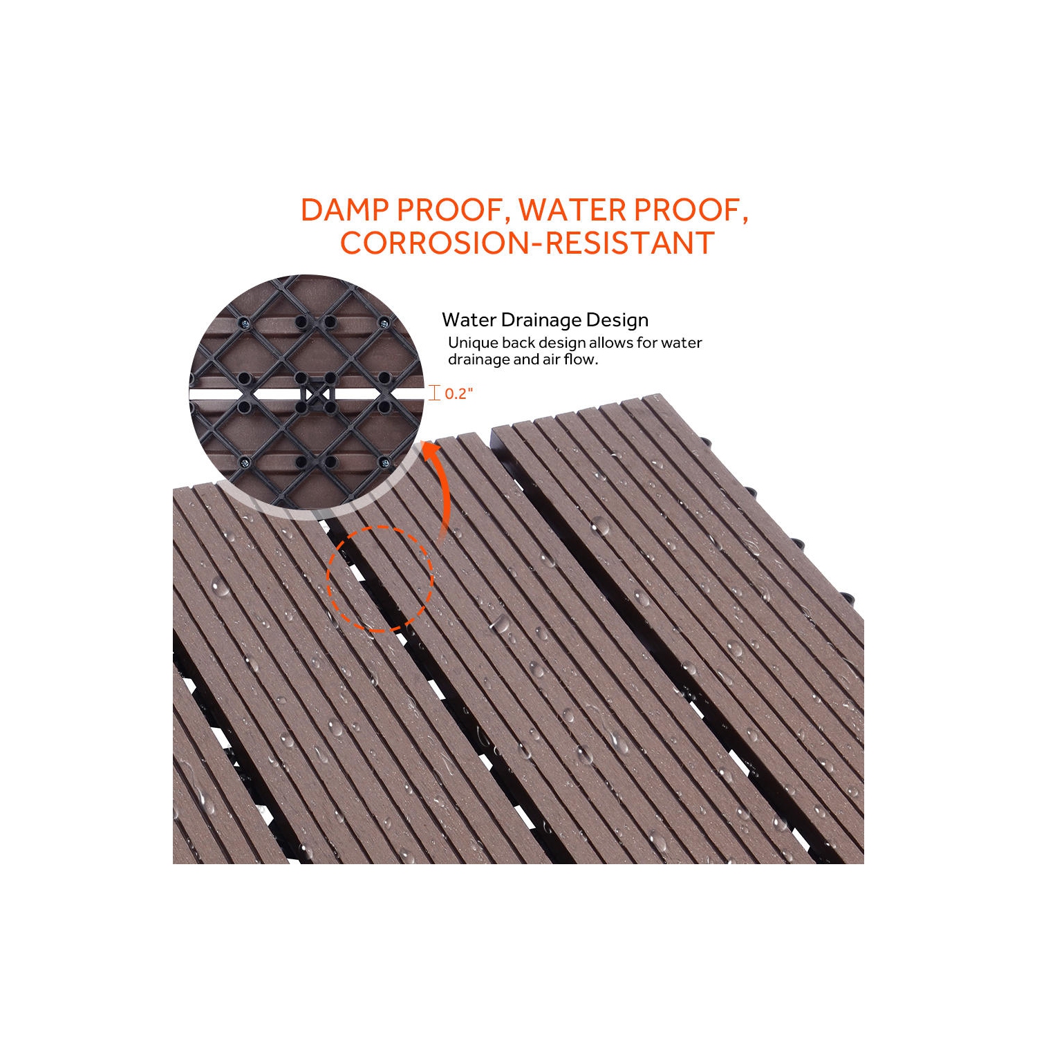 9 Pack Garden Balcony Deck Tiles, 12"x12" Wood Plastic Composite Patio Decking with 4-Slat Pattern Outdoor Flooring Decking for Patio Garden Porch