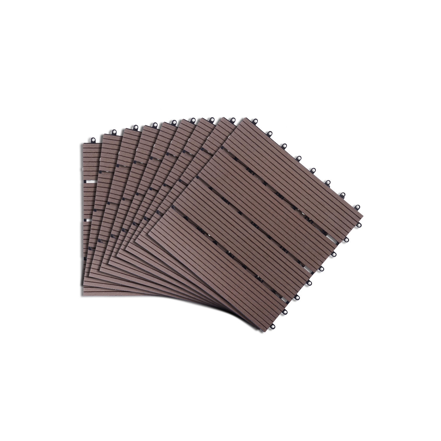 9 Pack Garden Balcony Deck Tiles, 12"x12" Wood Plastic Composite Patio Decking with 4-Slat Pattern Outdoor Flooring Decking for Patio Garden Porch