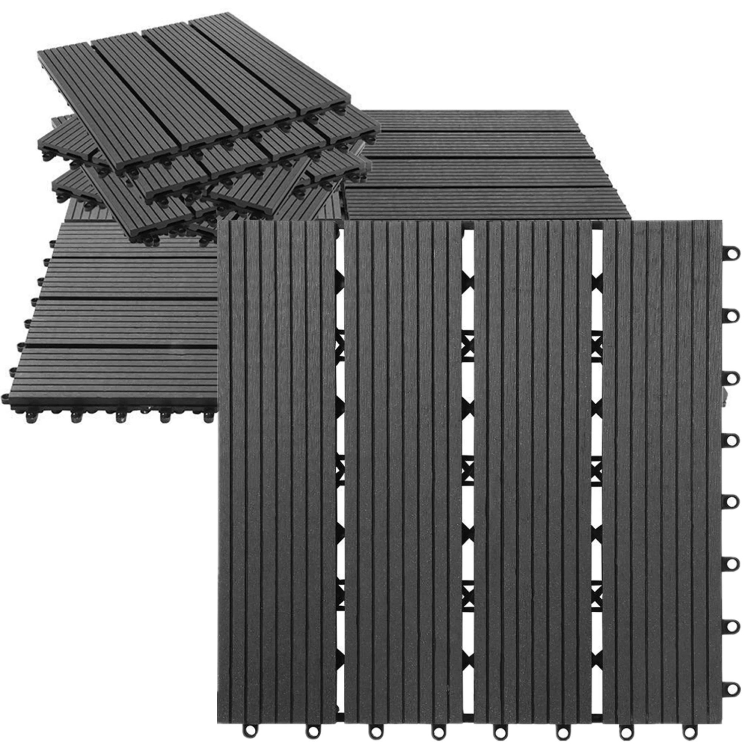 9 Pack Garden Balcony Deck Tiles, 12"x12" Wood Plastic Composite Patio Decking with 4-Slat Pattern Outdoor Flooring Decking for Patio Garden Porch